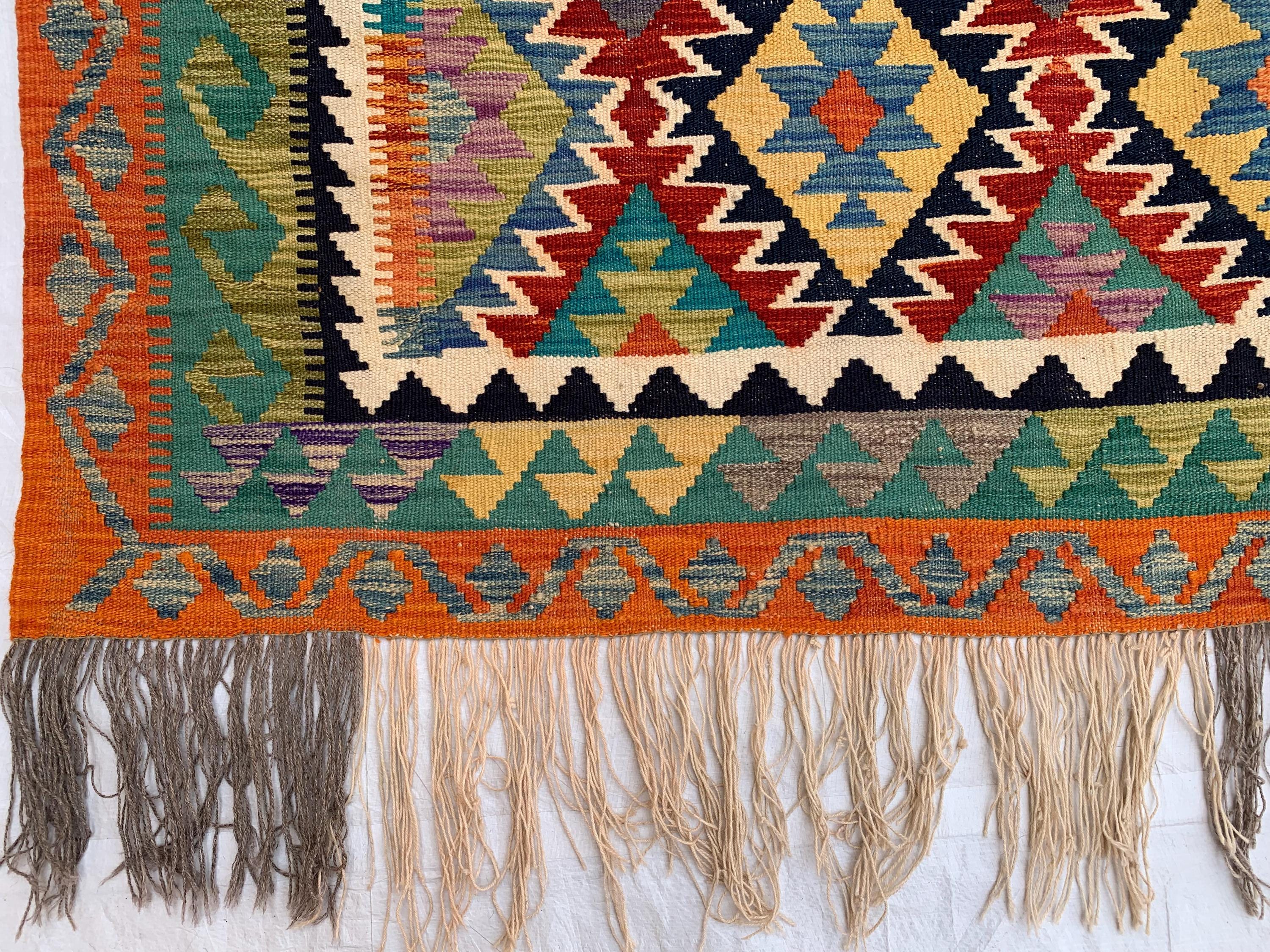 Multicolor Afghan Kilim Rug 6.7x9.9 ft – Wool Tribal Area Rug | Vintage Flatweave Carpet | Boho Geometric Decor | Large Lightweight Rug