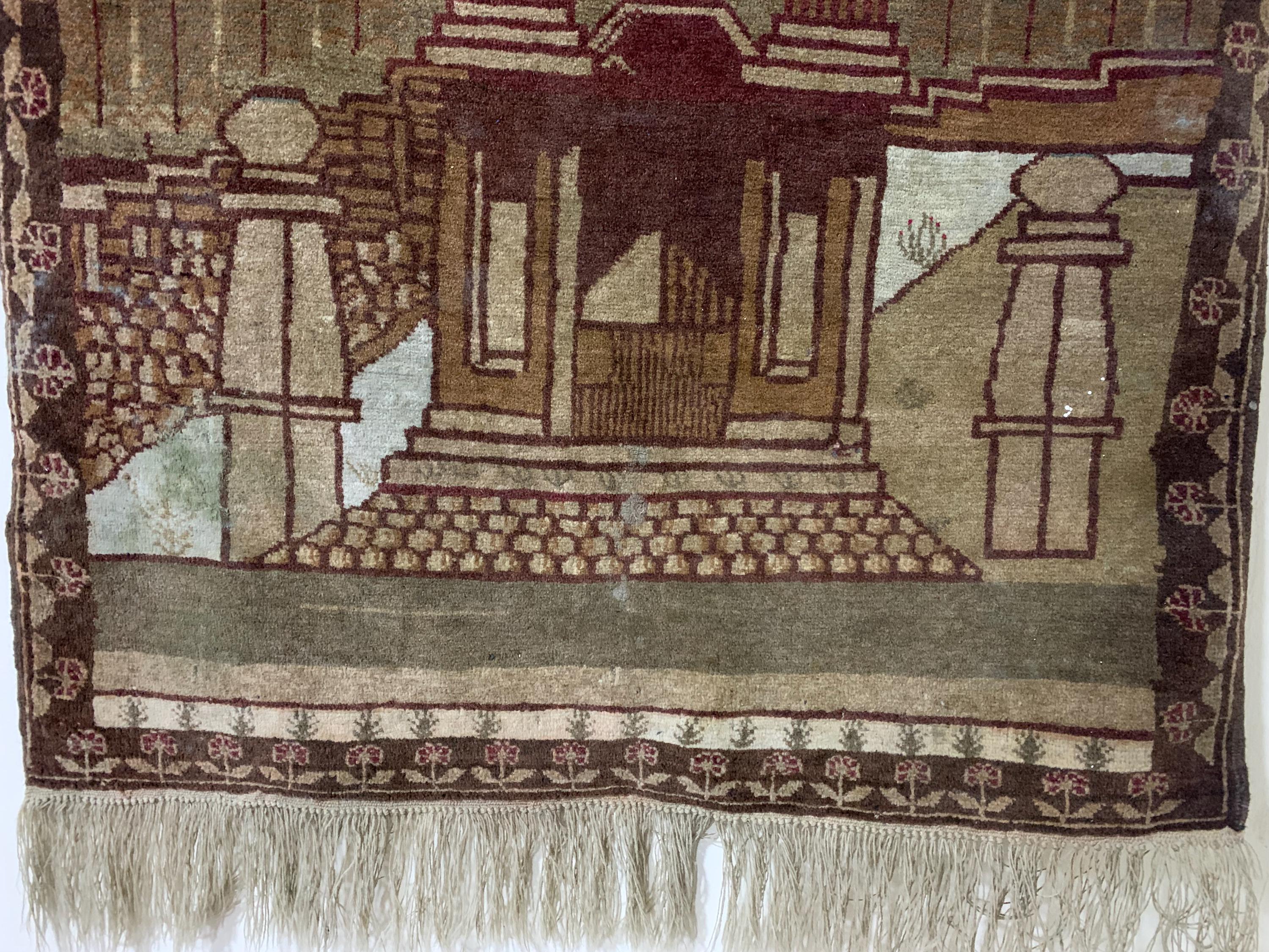 Afghan Antique Rug 4.7x2.10 ft – Handwoven Wool Carpet Inspired by Taq-e Zafar Monument, Vintage Tribal Decor, Collectible Piece, Wall Decor