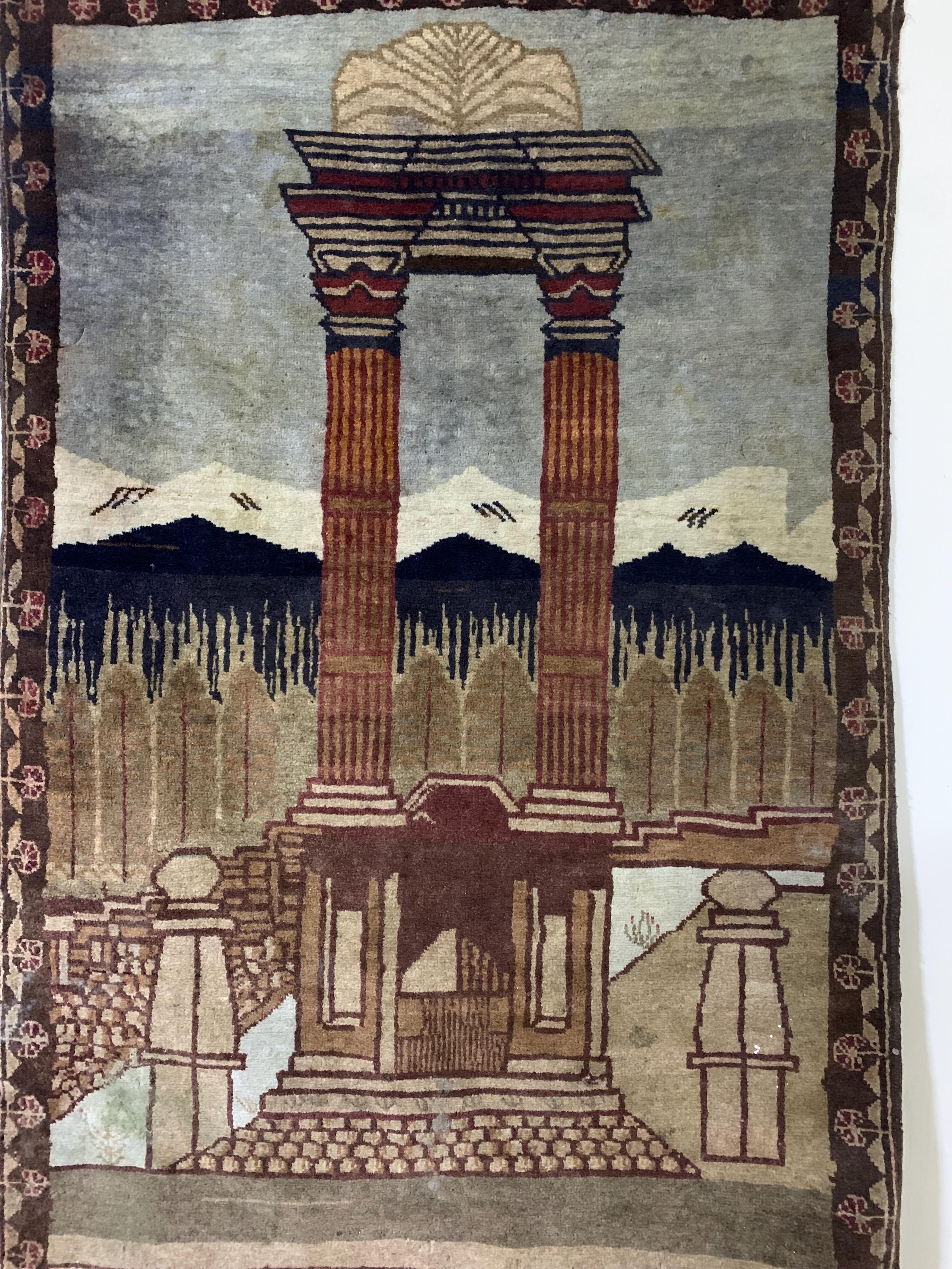 Afghan Antique Rug 4.7x2.10 ft – Handwoven Wool Carpet Inspired by Taq-e Zafar Monument, Vintage Tribal Decor, Collectible Piece, Wall Decor