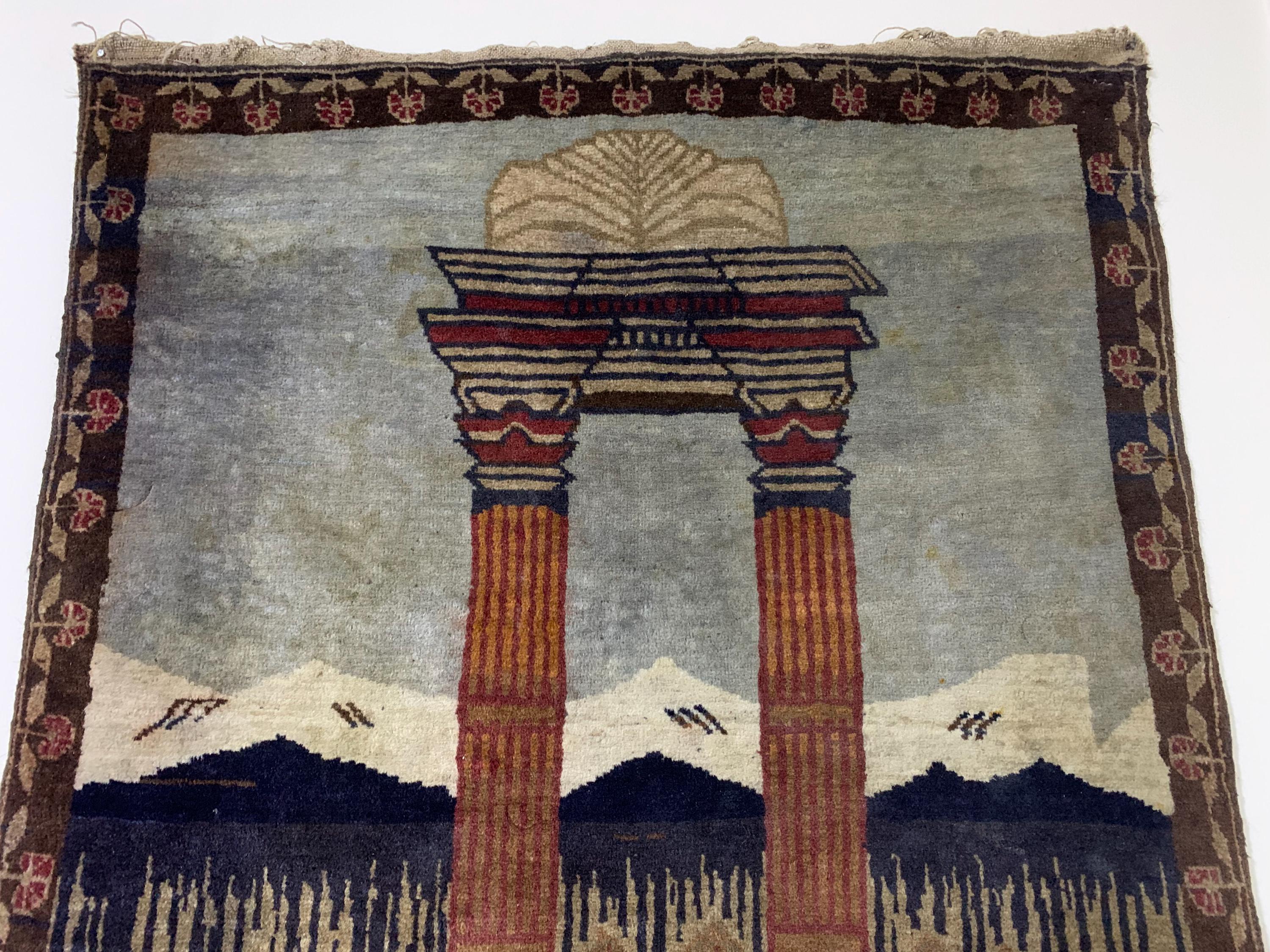 Afghan Antique Rug 4.7x2.10 ft – Handwoven Wool Carpet Inspired by Taq-e Zafar Monument, Vintage Tribal Decor, Collectible Piece, Wall Decor