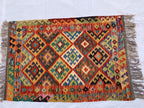3.5x5 Small Tribal Kilim Rug – Multicolor Handwoven 5x3.5 Ft Wool Area Rug for Entryway, Kitchen, or Wall Hanging | Boho Vintage Decor