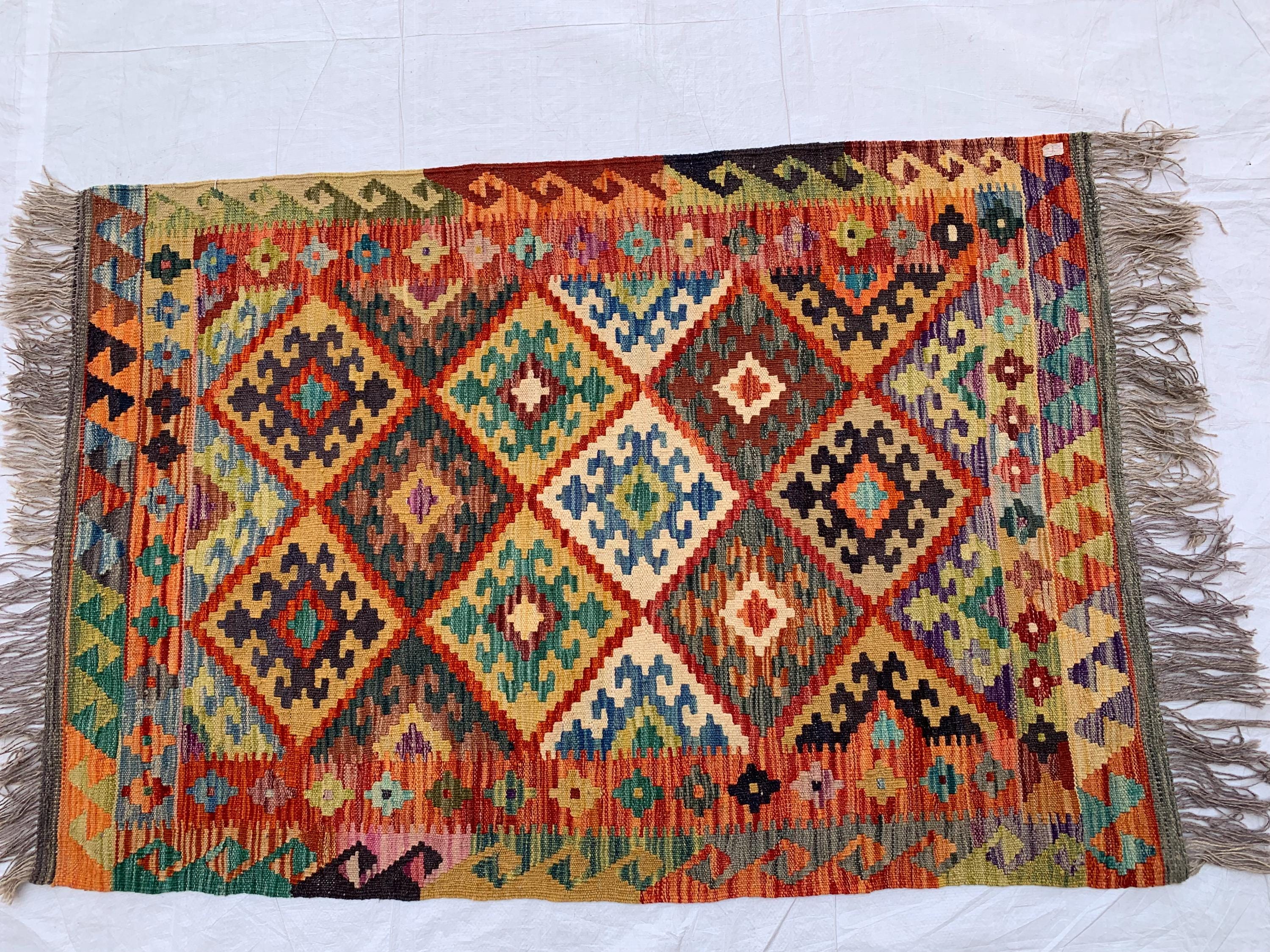 3.5x5 Small Tribal Kilim Rug – Multicolor Handwoven 5x3.5 Ft Wool Area Rug for Entryway, Kitchen, or Wall Hanging | Boho Vintage Decor