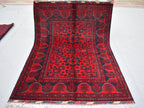 3x5 Red Handwoven Afghan Tribal Bukhara Turkmen Rug, 100% Wool, Nomadic Rug, Small Size Rug for Bedroom, Hallways, Entrance Soft and Durable