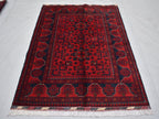 3x5 Red Handwoven Afghan Tribal Bukhara Turkmen Rug, 100% Wool, Nomadic Rug, Small Size Rug for Bedroom, Hallways, Entrance Soft and Durable