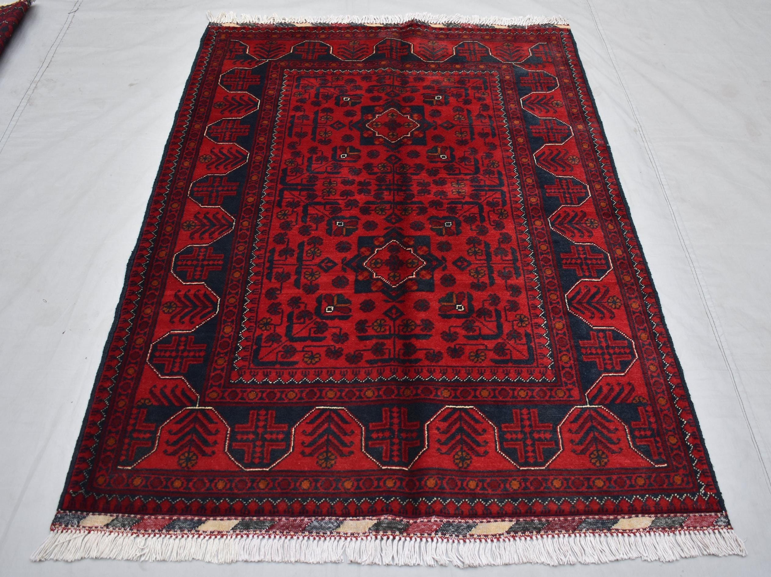 3x5 Red Handwoven Afghan Tribal Bukhara Turkmen Rug, 100% Wool, Nomadic Rug, Small Size Rug for Bedroom, Hallways, Entrance Soft and Durable