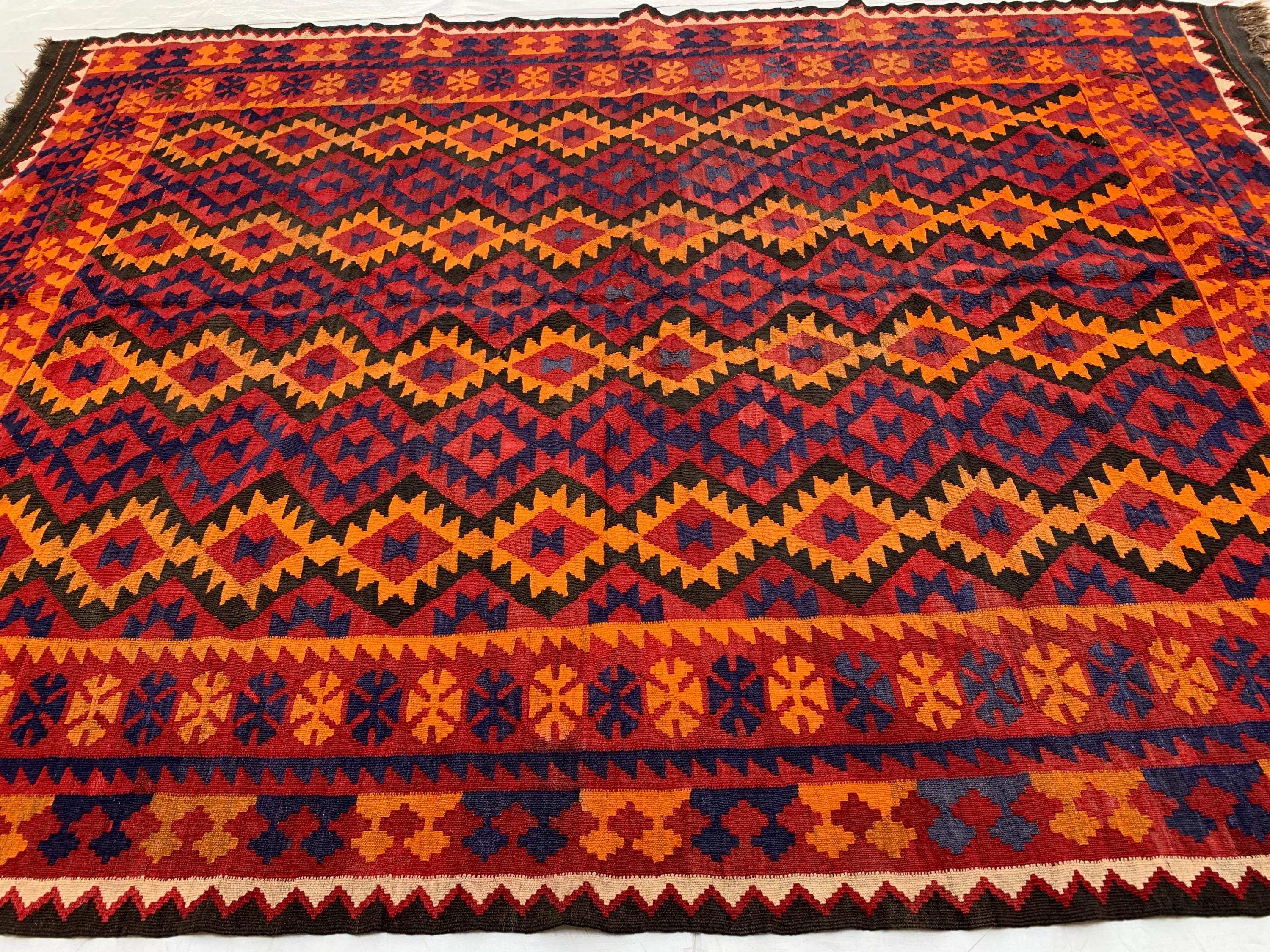 7x9 Large Afghan Tribal Kilim Rug – Handwoven Wool Area Rug | Vintage Boho Decor for Living Room or Bedroom, Rustic Home Decor 9.5x6.10 ft