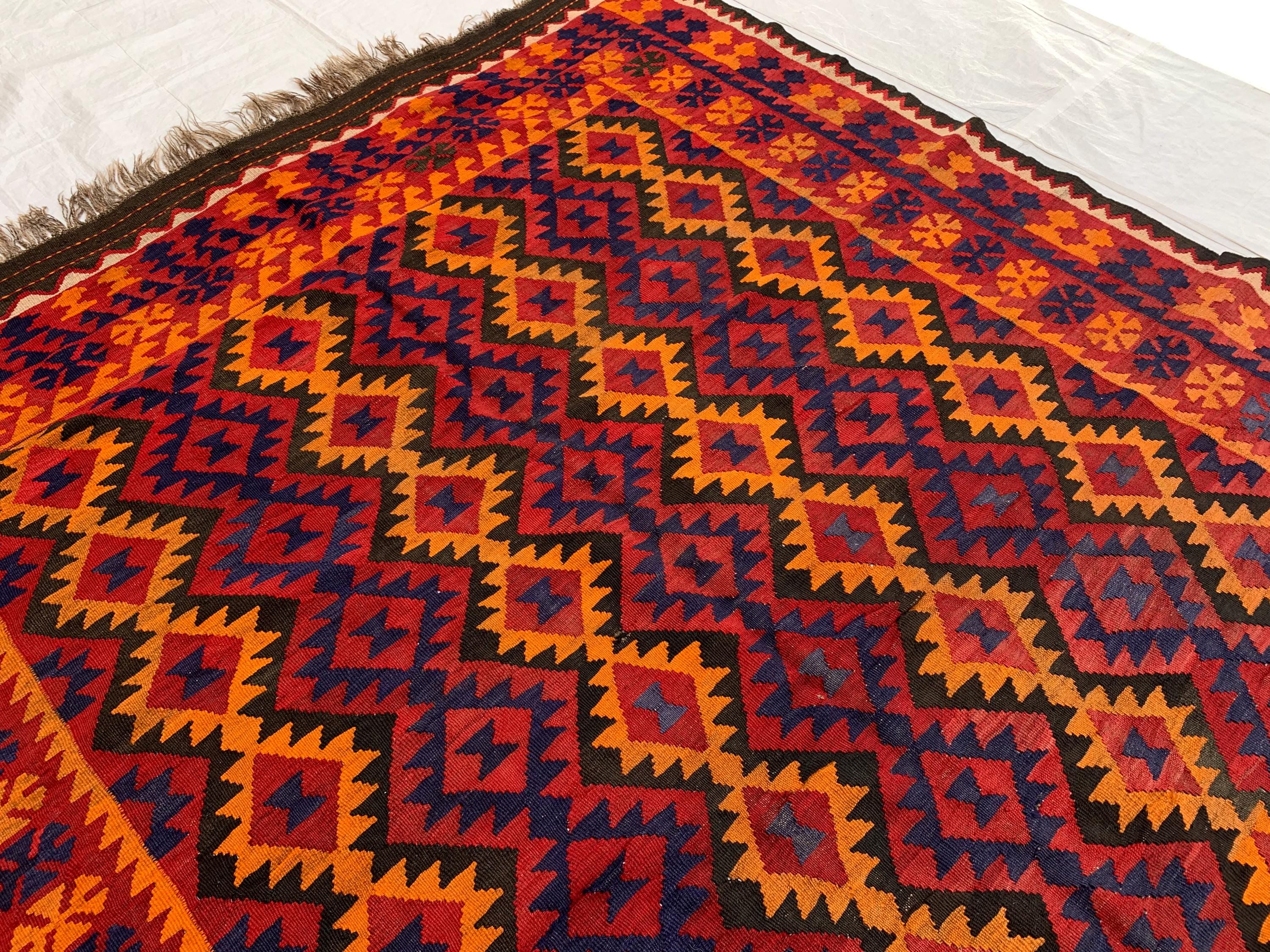 7x9 Large Afghan Tribal Kilim Rug – Handwoven Wool Area Rug | Vintage Boho Decor for Living Room or Bedroom, Rustic Home Decor 9.5x6.10 ft