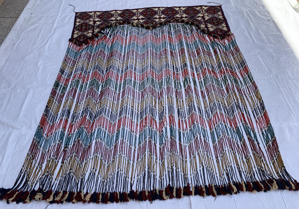 Handwoven Tribal Wall Hanging–Large 6.9x8.5ft Boho Tapestry, Colorful Ikat Pattern with Kilim Border–Bohemian Home Decor, Ethnic Textile Art