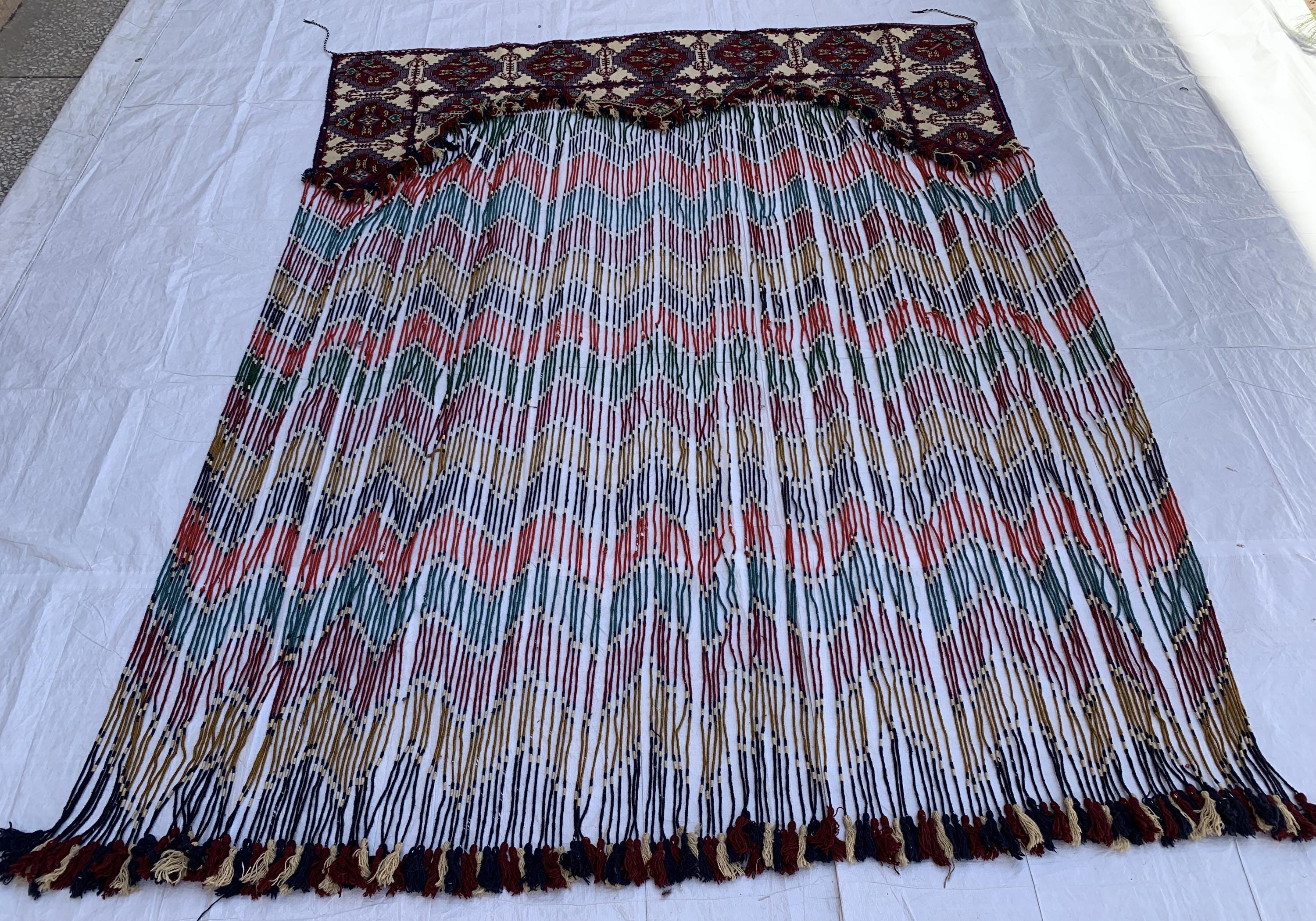 Handwoven Tribal Wall Hanging–Large 6.9x8.5ft Boho Tapestry, Colorful Ikat Pattern with Kilim Border–Bohemian Home Decor, Ethnic Textile Art