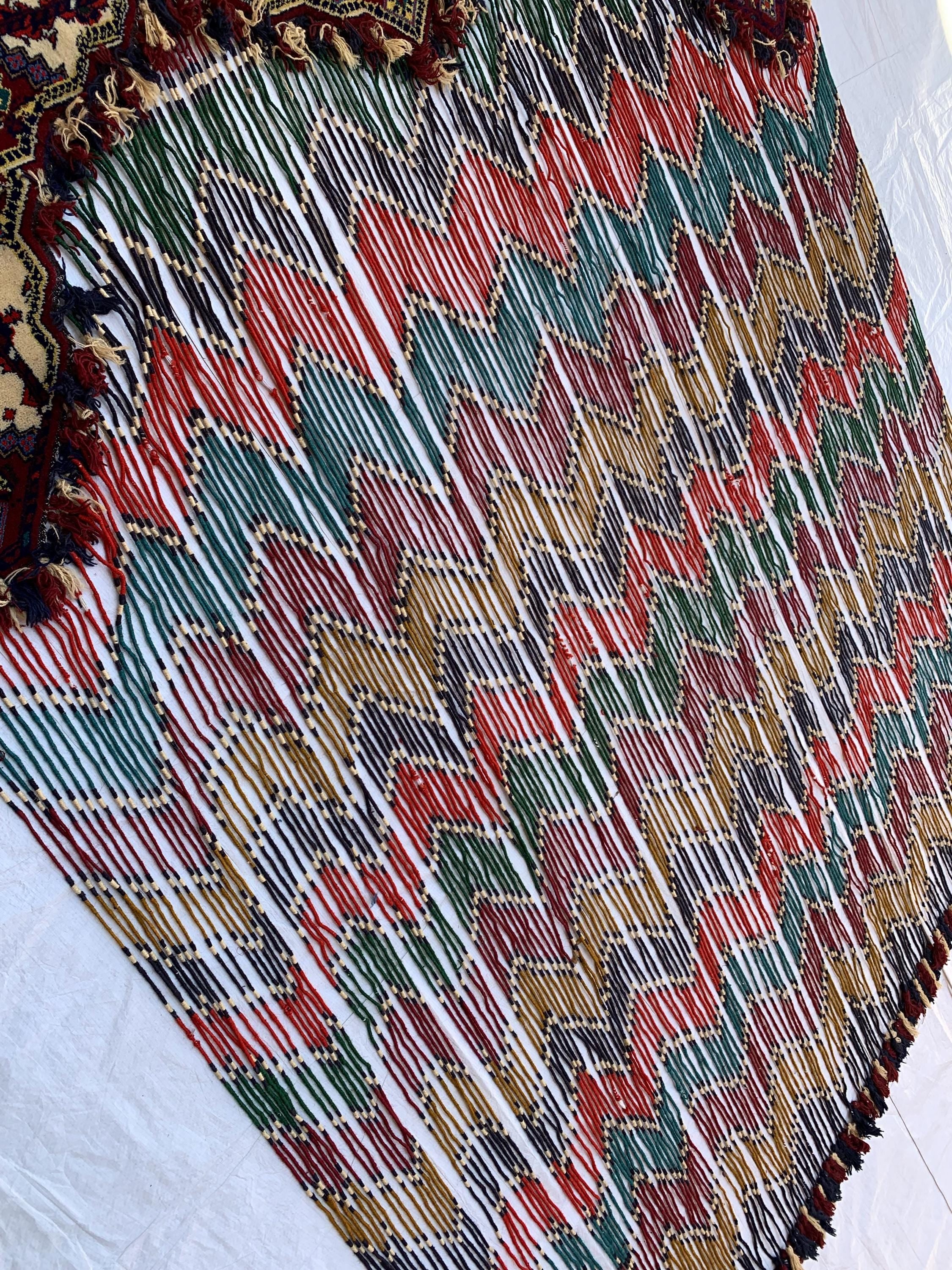 Handwoven Tribal Wall Hanging–Large 6.9x8.5ft Boho Tapestry, Colorful Ikat Pattern with Kilim Border–Bohemian Home Decor, Ethnic Textile Art