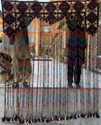 Handwoven Tribal Wall Hanging–Large 6.9x8.5ft Boho Tapestry, Colorful Ikat Pattern with Kilim Border–Bohemian Home Decor, Ethnic Textile Art