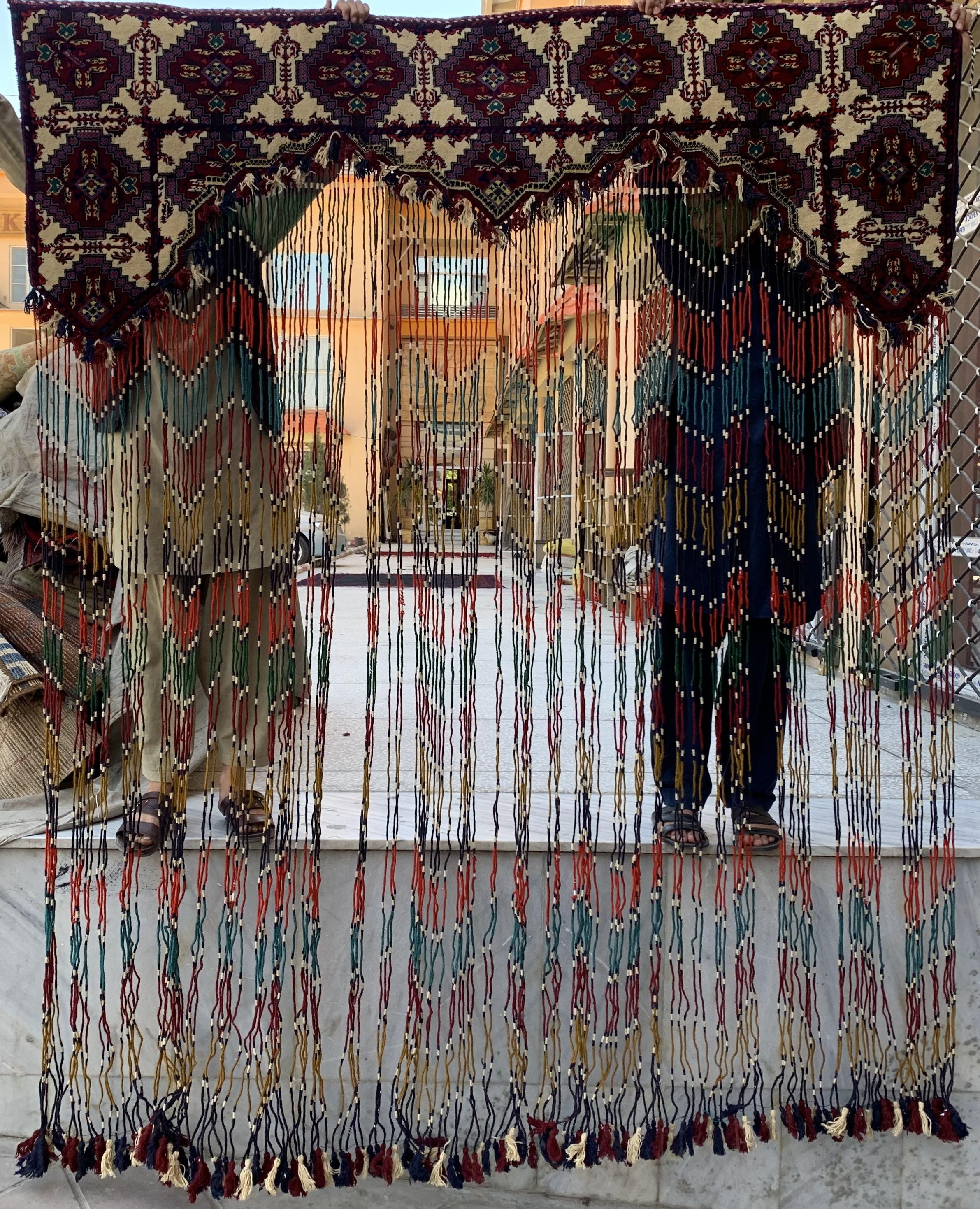 Handwoven Tribal Wall Hanging–Large 6.9x8.5ft Boho Tapestry, Colorful Ikat Pattern with Kilim Border–Bohemian Home Decor, Ethnic Textile Art