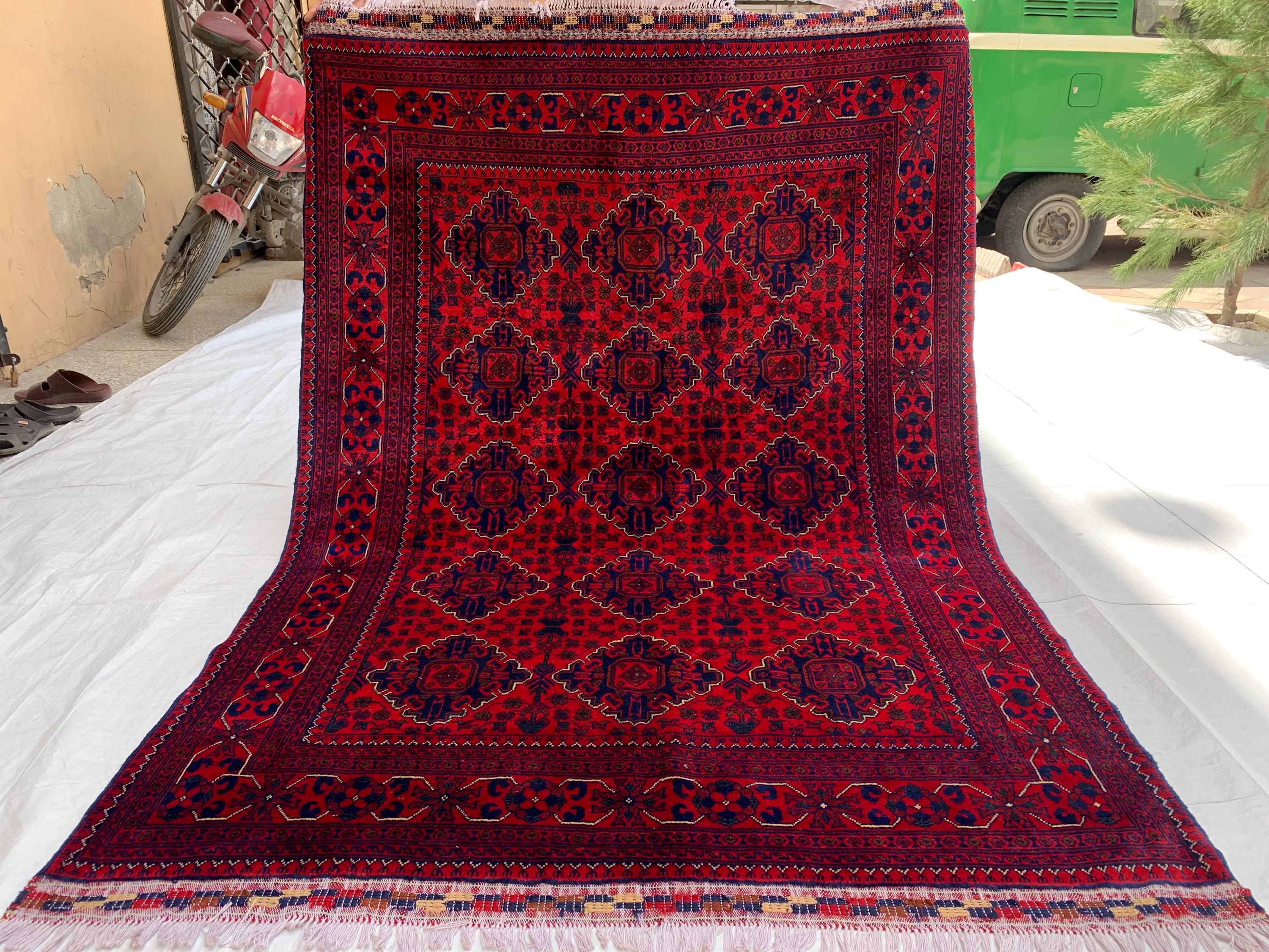 5x7 Turkmen Medium Area Rug, Afghan Handmade Bukhara Design Wool Red Rug, Living Room, 150x200 Dining Table Carpet, Vintage Style Rug