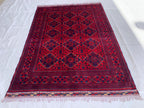 5x7 Turkmen Medium Area Rug, Afghan Handmade Bukhara Design Wool Red Rug, Living Room, 150x200 Dining Table Carpet, Vintage Style Rug