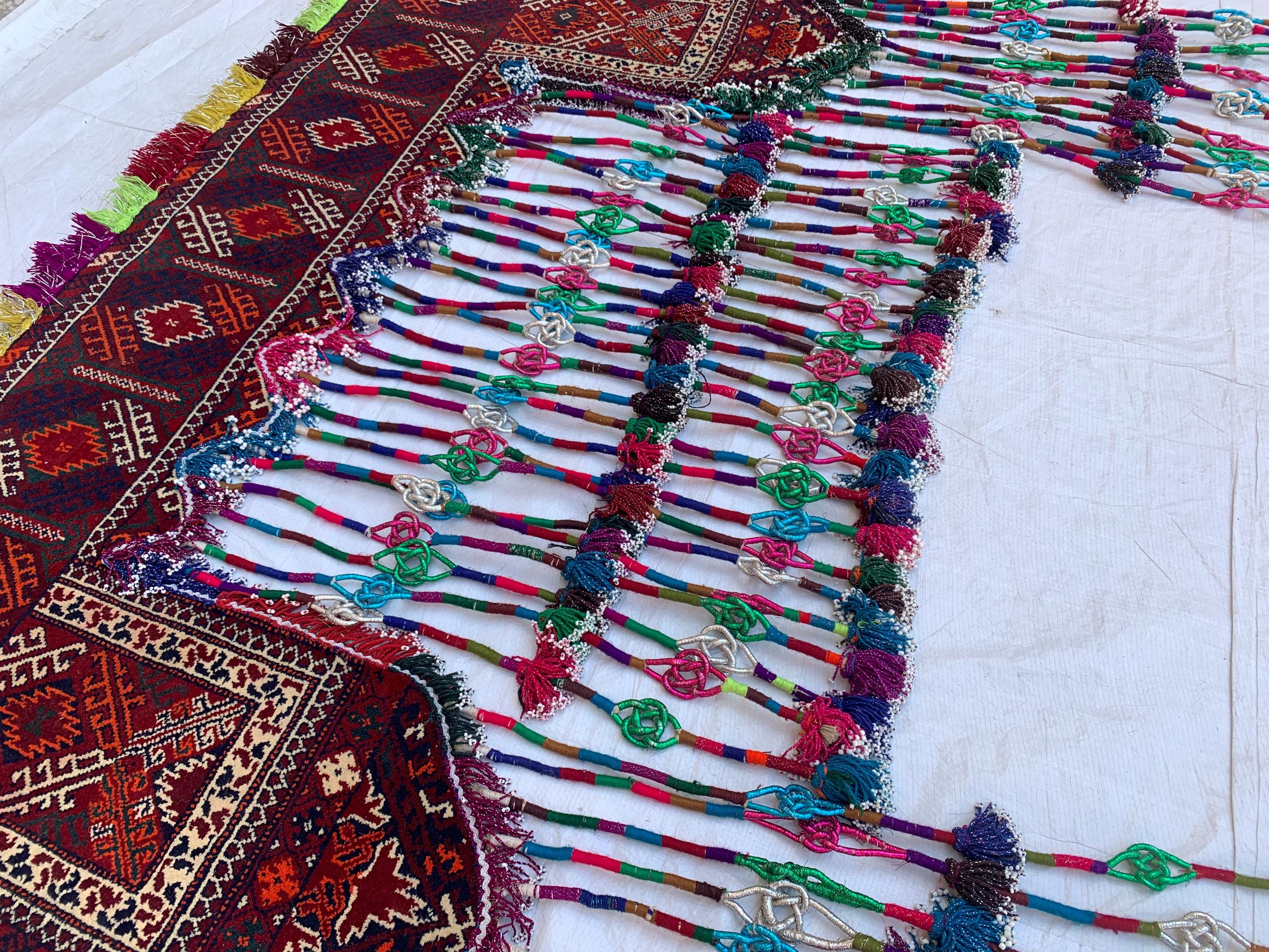 Handmade Tribal Wall Hanging 4.1x4.2 ft–Colorful Boho Beaded Tapestry, Ethnic Kilim Decor, Vintage Afghan Textile, Festival or Wedding Decor