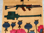Afghan War Rug 3.3x4.7 ft – Handwoven Conflict Art with Helicopter, AK-47 & Poppy Flowers – Vintage Tribal Wool Carpet, Rug for Kids Room