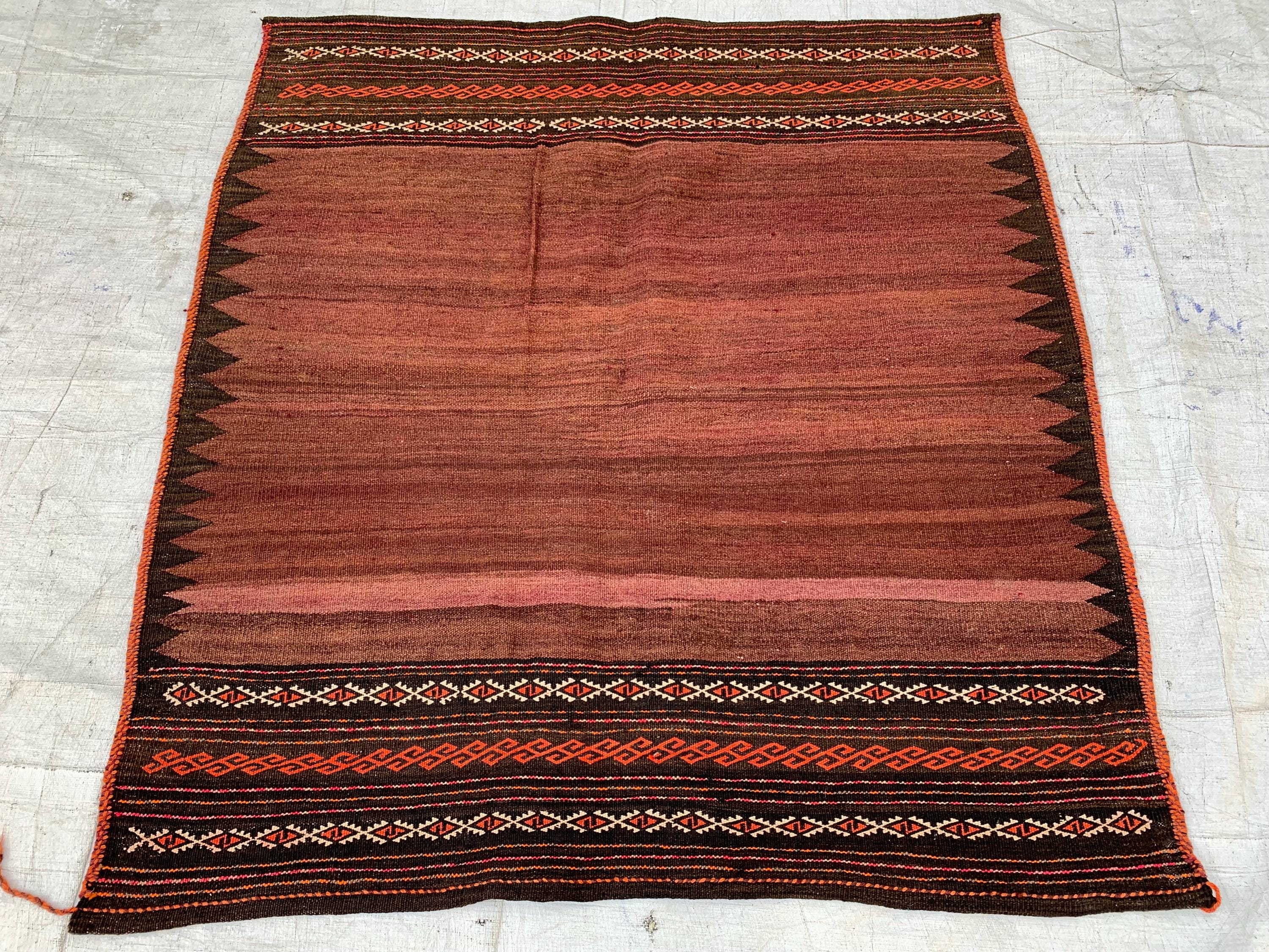 Vintage Square Kilim Rug – 4x3.7 ft – Handwoven Tribal Geometric – Boho Decor - Collectors Item - 40 years old Antique