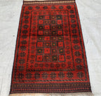 Vintage 55-Year-Old Bukhara Rug 2.4x4.1 ft – Hand-knotted Afghan Wool Carpet, Red Tribal Decor Accent, Collectors Rug, Antique Geometric Rug
