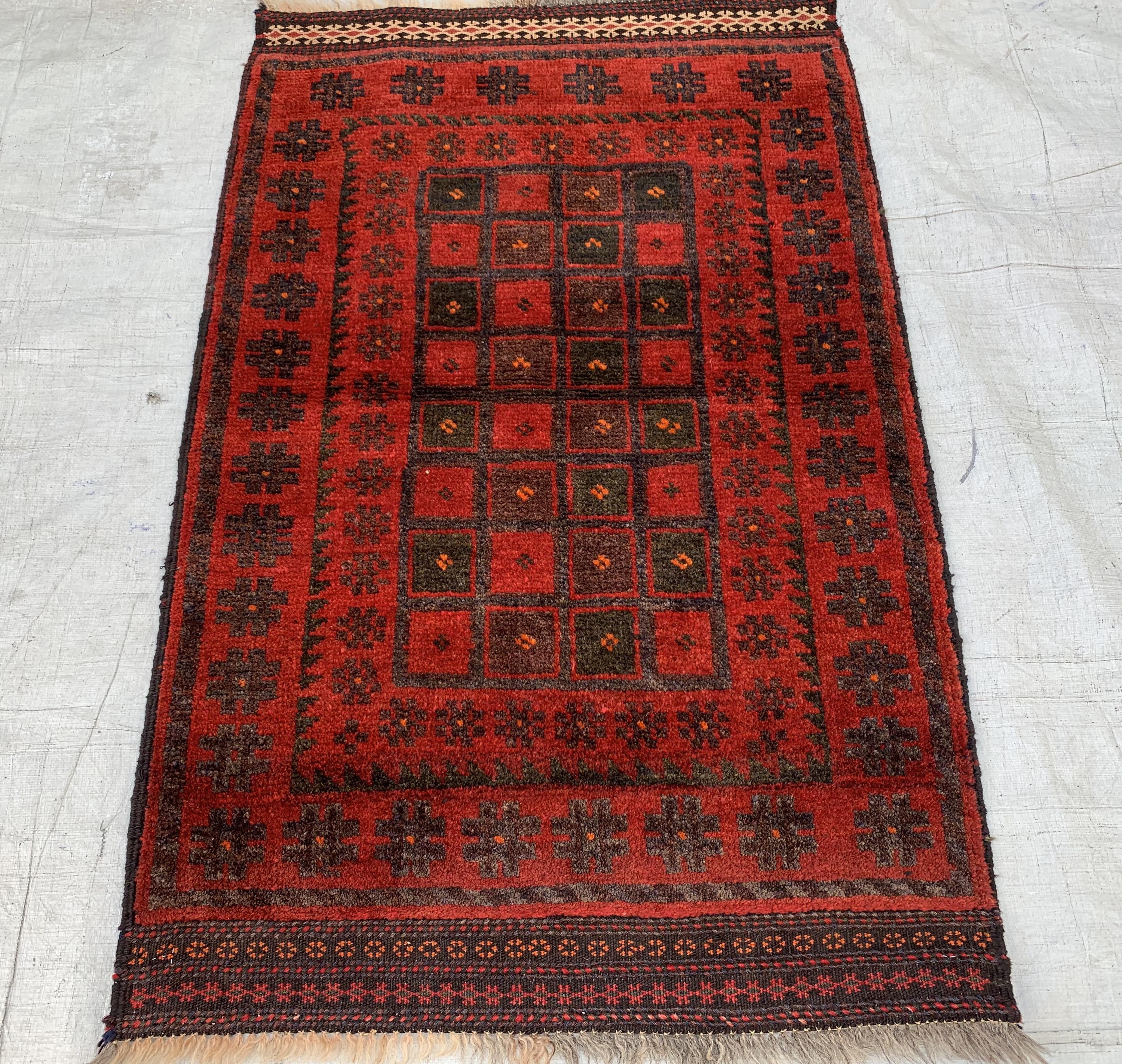 Vintage 55-Year-Old Bukhara Rug 2.4x4.1 ft – Hand-knotted Afghan Wool Carpet, Red Tribal Decor Accent, Collectors Rug, Antique Geometric Rug