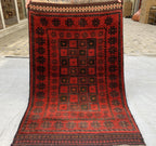 Vintage 55-Year-Old Bukhara Rug 2.4x4.1 ft – Hand-knotted Afghan Wool Carpet, Red Tribal Decor Accent, Collectors Rug, Antique Geometric Rug