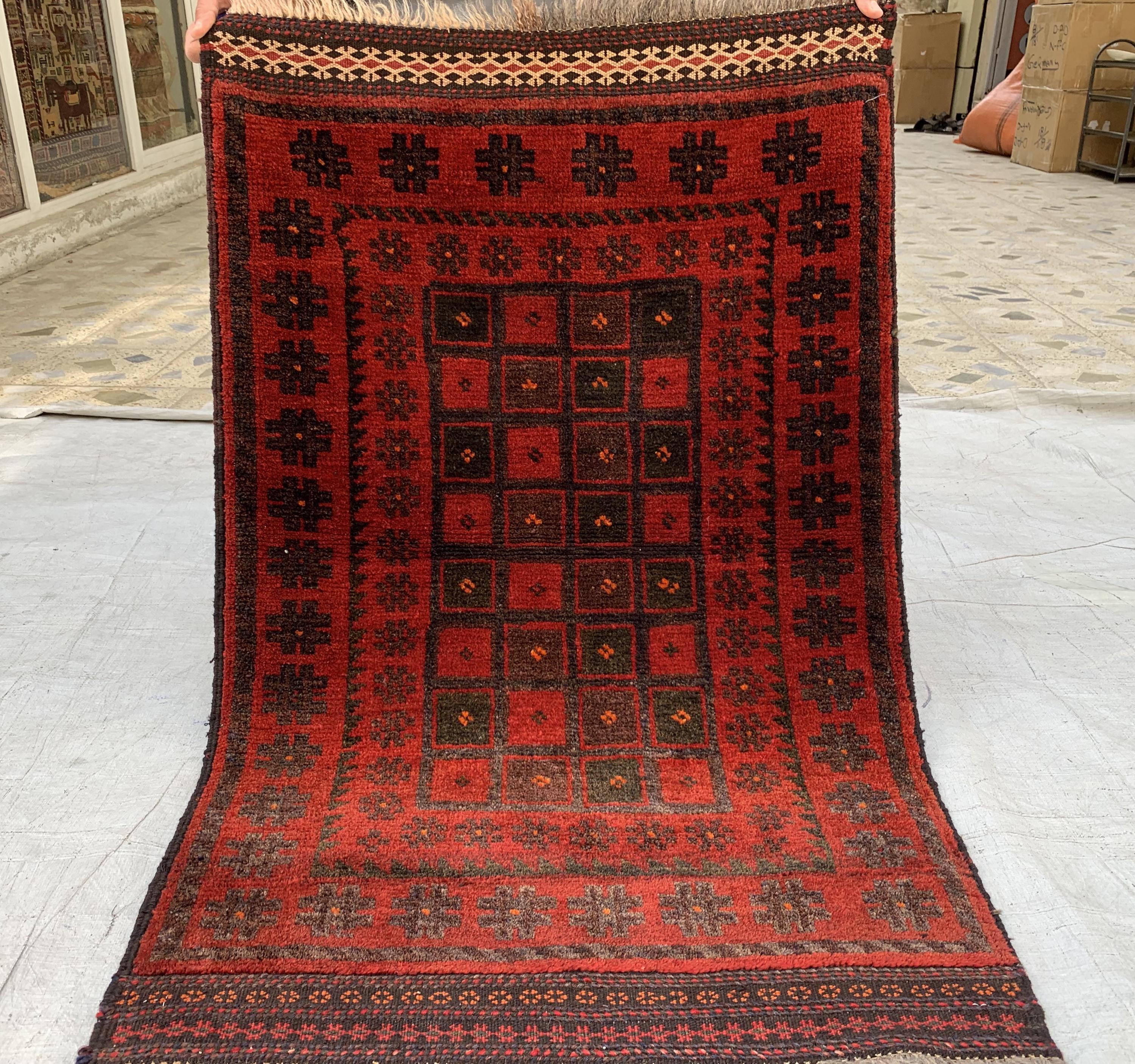 Vintage 55-Year-Old Bukhara Rug 2.4x4.1 ft – Hand-knotted Afghan Wool Carpet, Red Tribal Decor Accent, Collectors Rug, Antique Geometric Rug