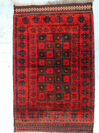 Vintage 55-Year-Old Bukhara Rug 2.4x4.1 ft – Hand-knotted Afghan Wool Carpet, Red Tribal Decor Accent, Collectors Rug, Antique Geometric Rug