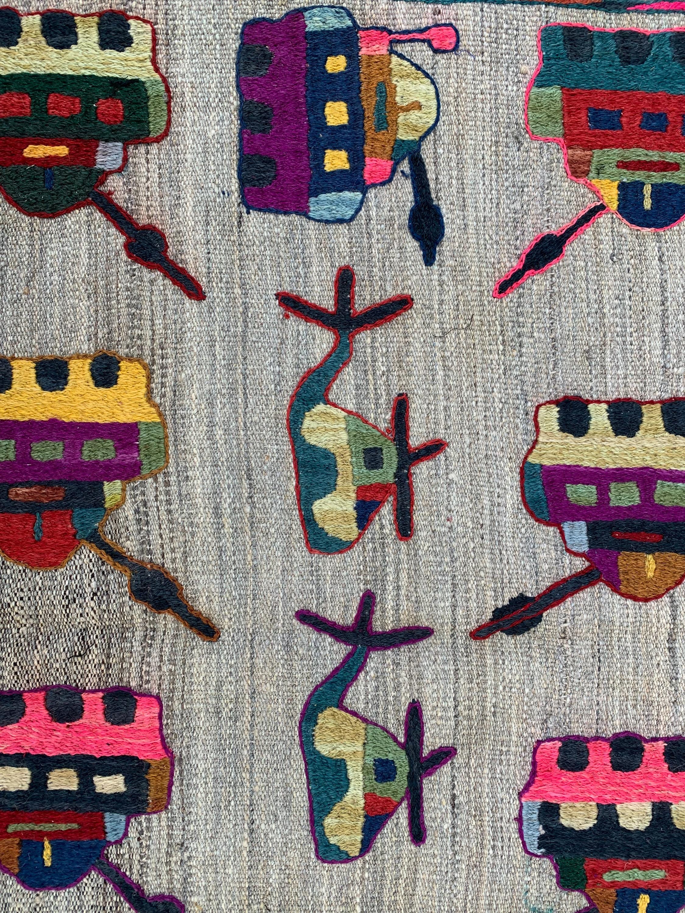 Vintage Afghan War Kilim 3.1x4.1 ft – Handwoven Wool Rug with Tanks, Helicopters & Planes – Tribal Conflict Art Decor, Collectors Rug