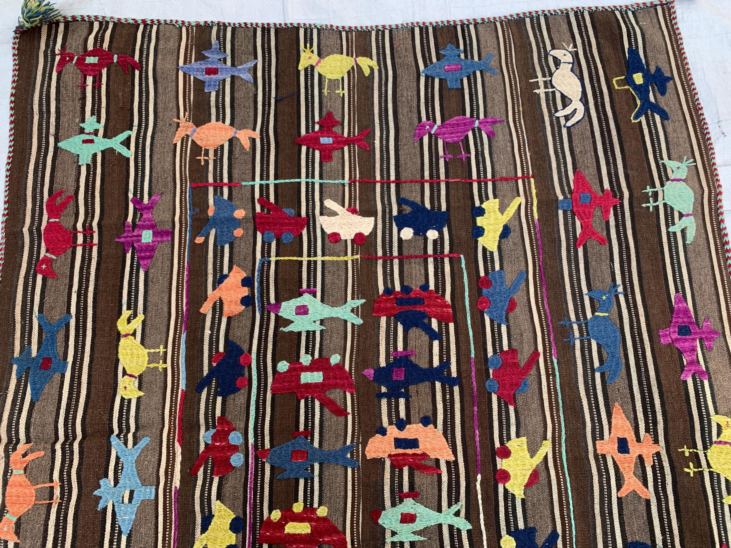 Afghan War Kilim 5.1x4.2 ft–Handwoven Wool Rug with Tanks, Helicopters & Planes–Tribal Conflict Art Decor, Perfect Rug for Kids Room