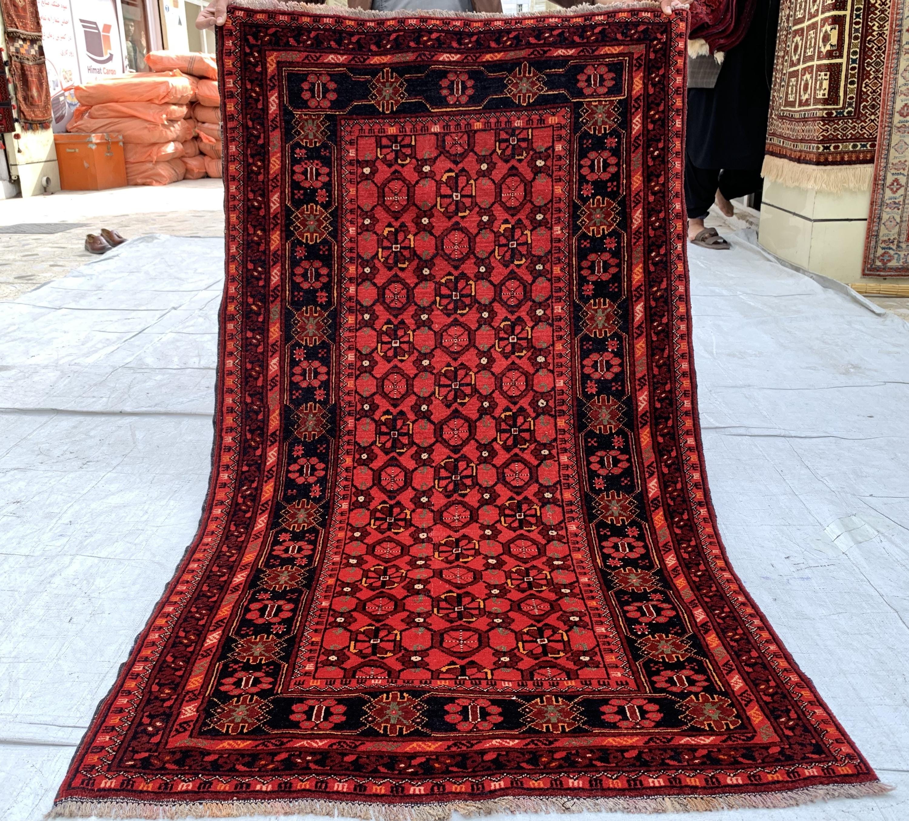 Vintage 50 Year-Old Bukhara Bashiri Rug 5.9x3.3 ft – Hand-knotted Afghan Wool Carpet, Red Tribal Decor Accent, Collector's Item, Antique Rug