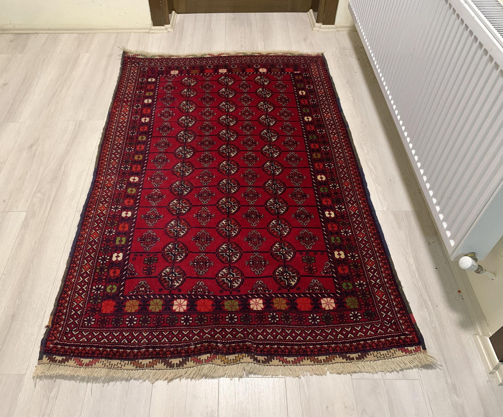 Vintage Handwoven Ahal Gul Tribal Wool Rug, Rug for Hallway, Bedroom, Living Room 5.4 x 3 ft, 40 year old Rug, Collectible Rug