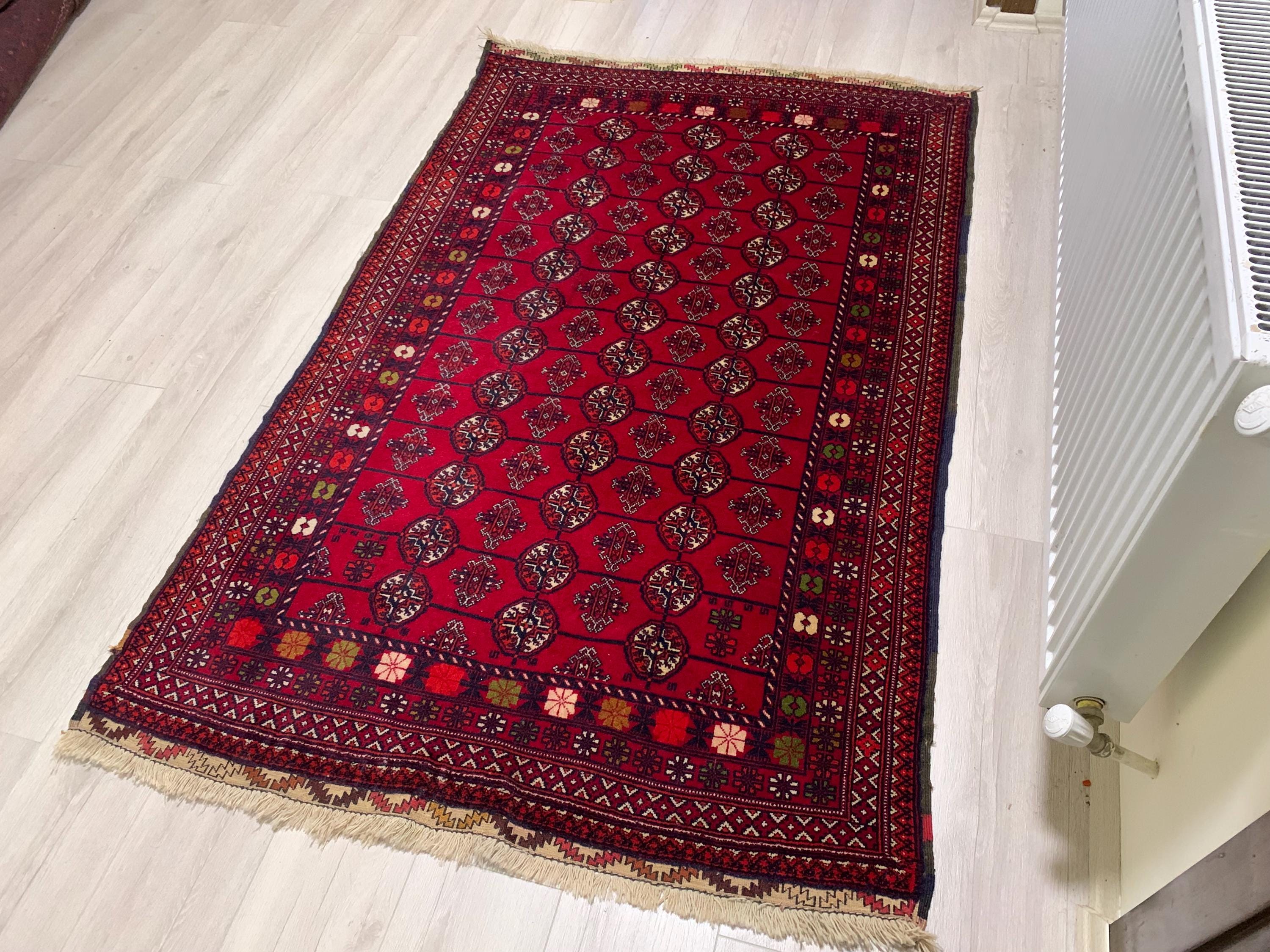 Vintage Handwoven Ahal Gul Tribal Wool Rug, Rug for Hallway, Bedroom, Living Room 5.4 x 3 ft, 40 year old Rug, Collectible Rug