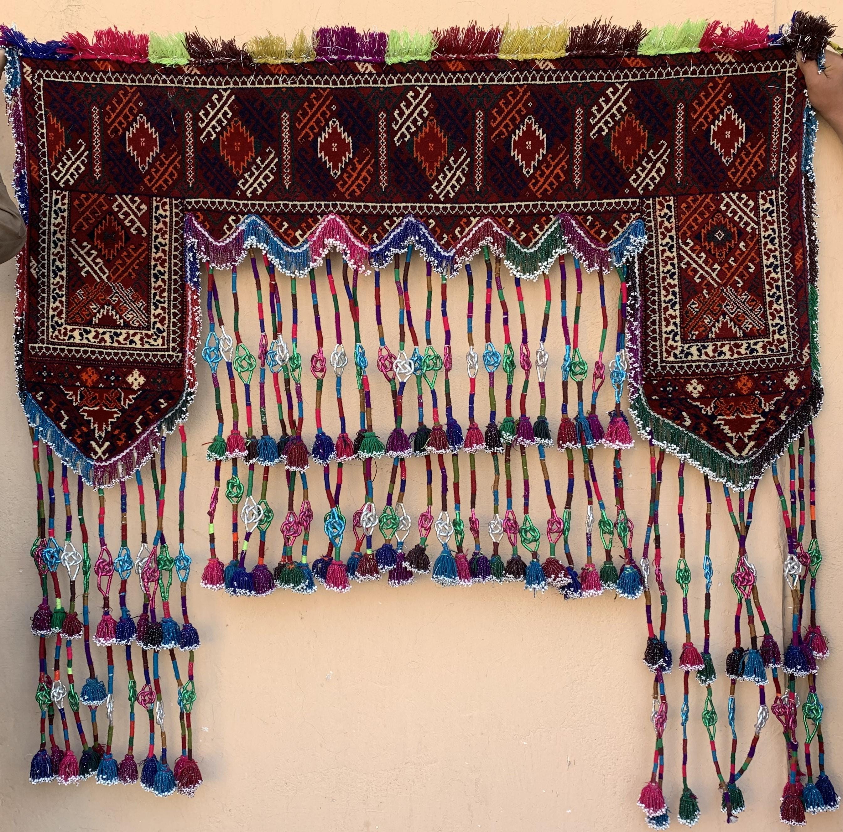 Handmade Tribal Wall Hanging 4.1x4.2 ft–Colorful Boho Beaded Tapestry, Ethnic Kilim Decor, Vintage Afghan Textile, Festival or Wedding Decor