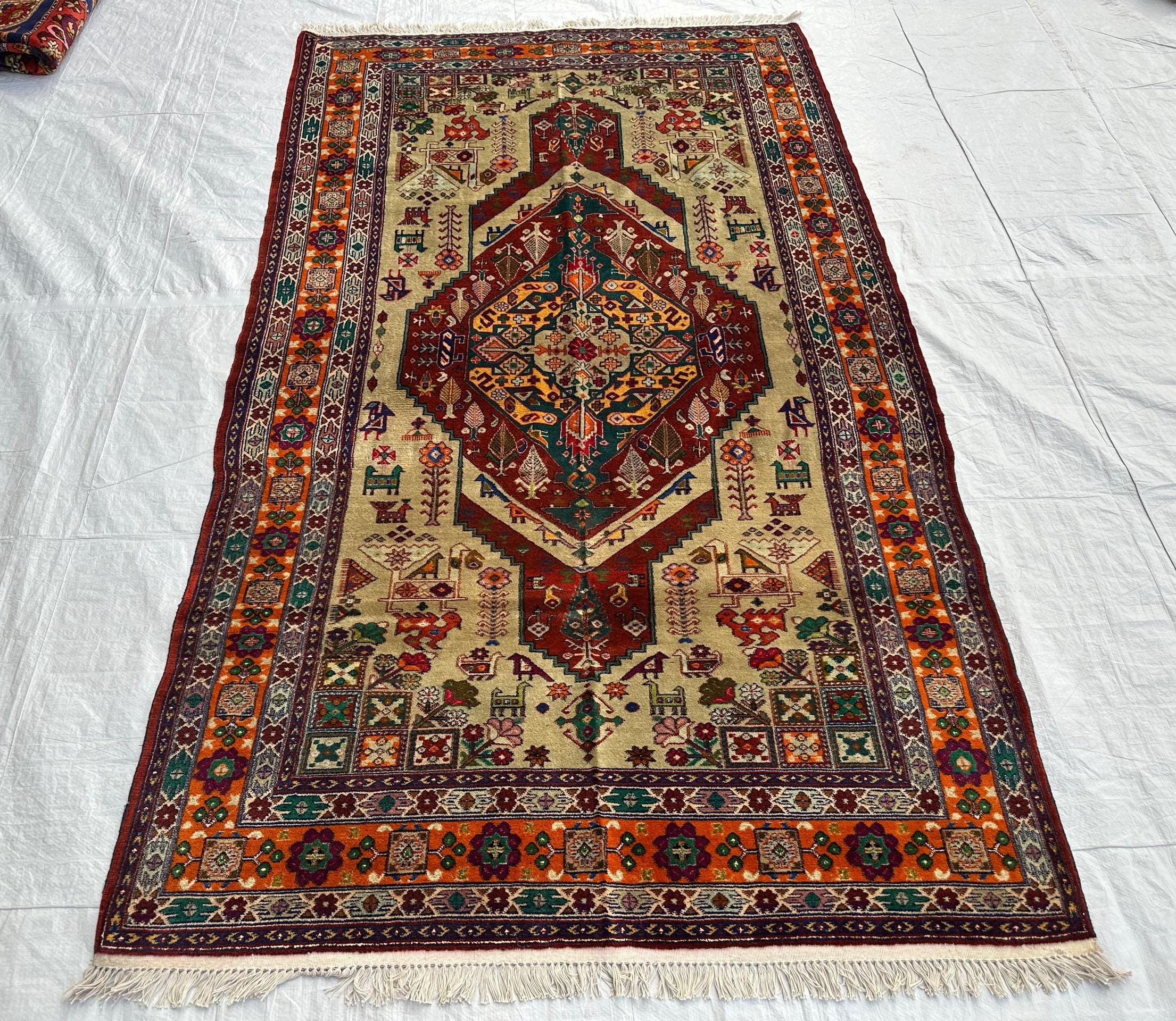 Afghan Handmade Gul Naksha Rug – 4.4x7.5 ft – Traditional Tribal Wool Carpet – Boho Oriental Area Rug – Geometric Nomadic Design”