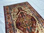 Afghan Handmade Gul Naksha Rug – 4.4x7.5 ft – Traditional Tribal Wool Carpet – Boho Oriental Area Rug – Geometric Nomadic Design”