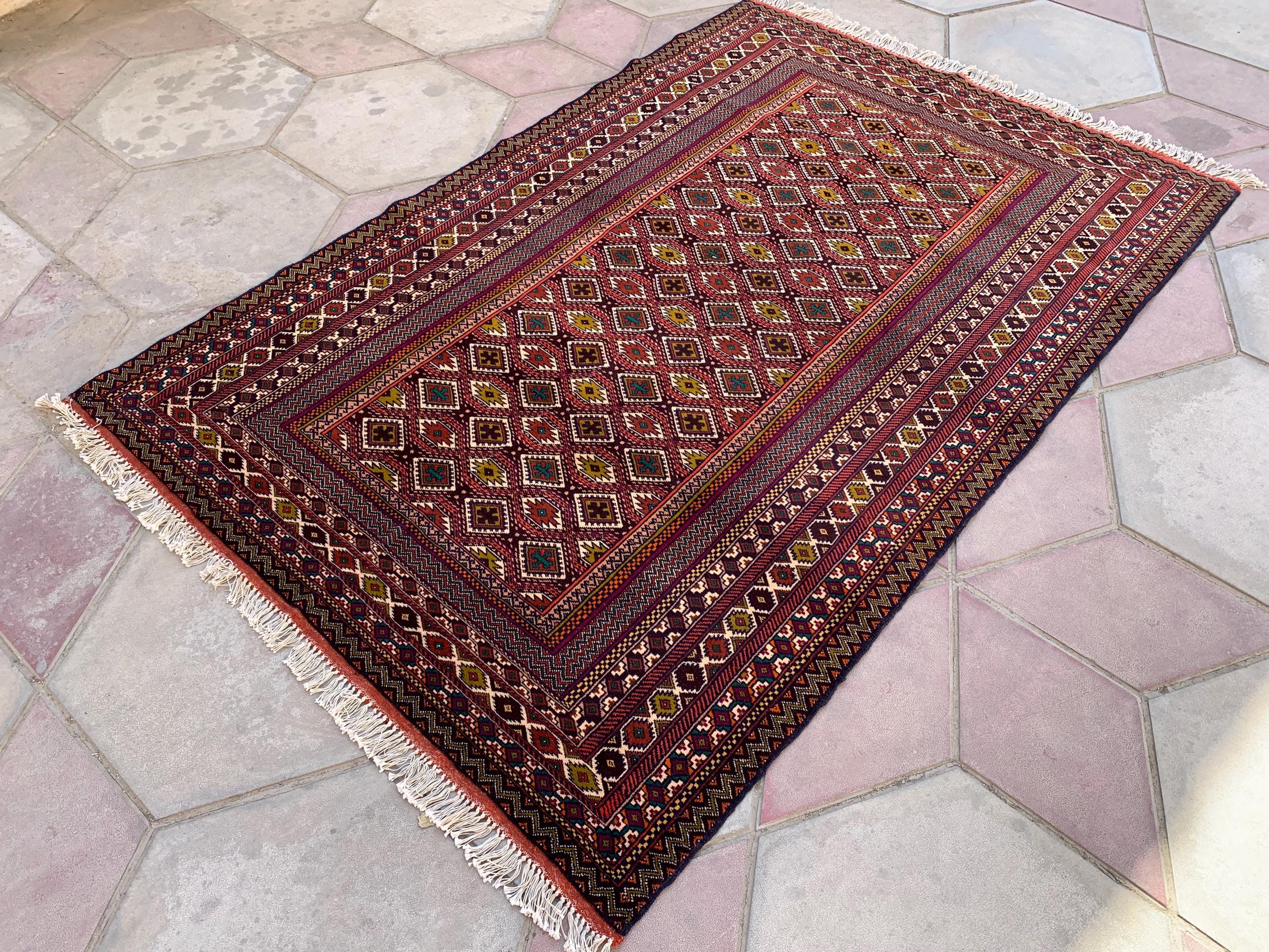 Antique Handwoven Tribal Rug 4.6x6.9 ft–Vintage Persian Wool Carpet, Bohemian Geometric Area Rug, Rustic Home Decor, Collectible OrientalRug