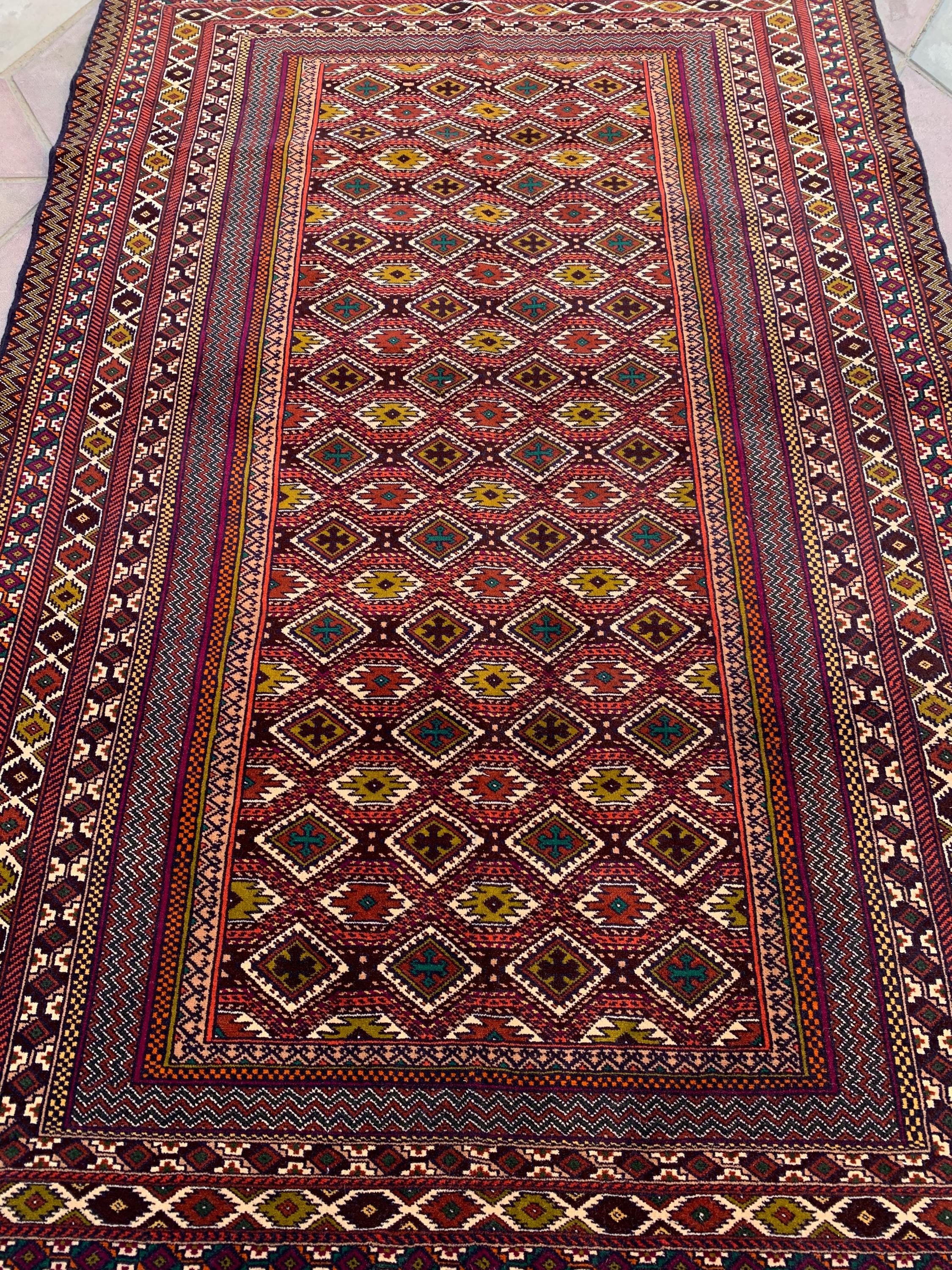 Antique Handwoven Tribal Rug 4.6x6.9 ft–Vintage Persian Wool Carpet, Bohemian Geometric Area Rug, Rustic Home Decor, Collectible OrientalRug