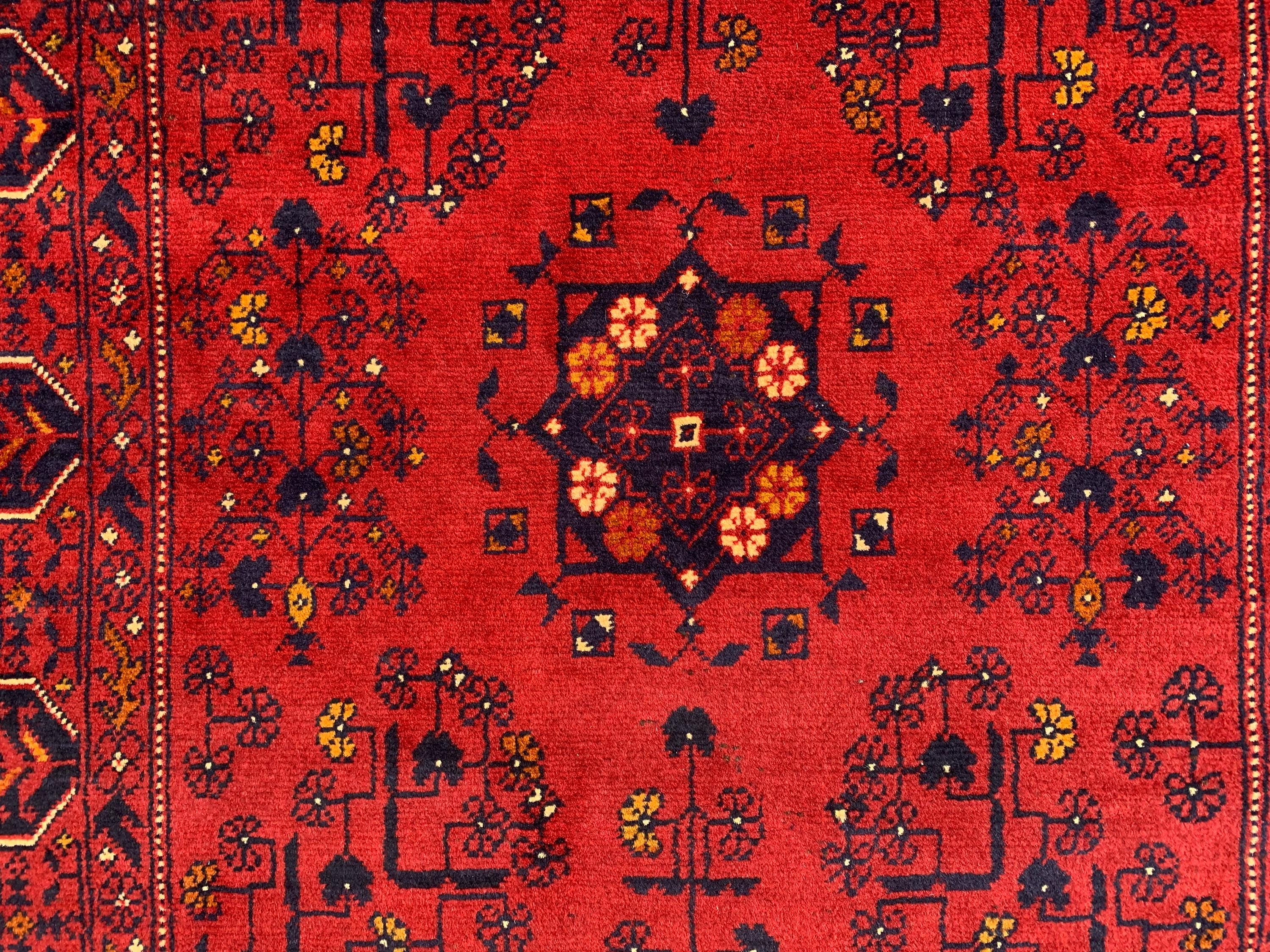 Vintage Bukhara Runner Rug 3x10 ft – Handmade Red Wool Hallway Carpet, Tribal Persian Design, Boho Decor, Authentic Oriental Rug 3x9.9 ft