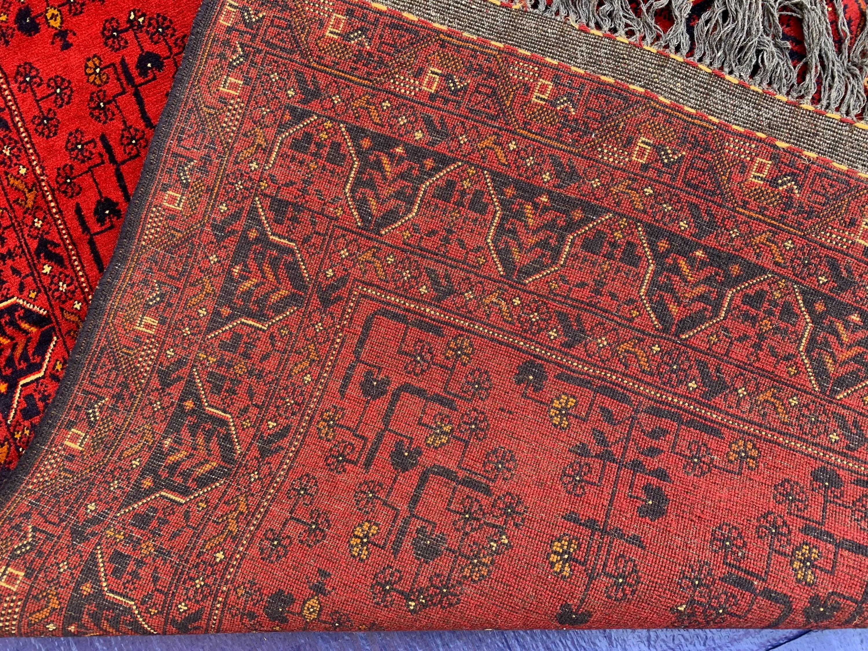 Vintage Bukhara Runner Rug 3x10 ft – Handmade Red Wool Hallway Carpet, Tribal Persian Design, Boho Decor, Authentic Oriental Rug 3x9.9 ft
