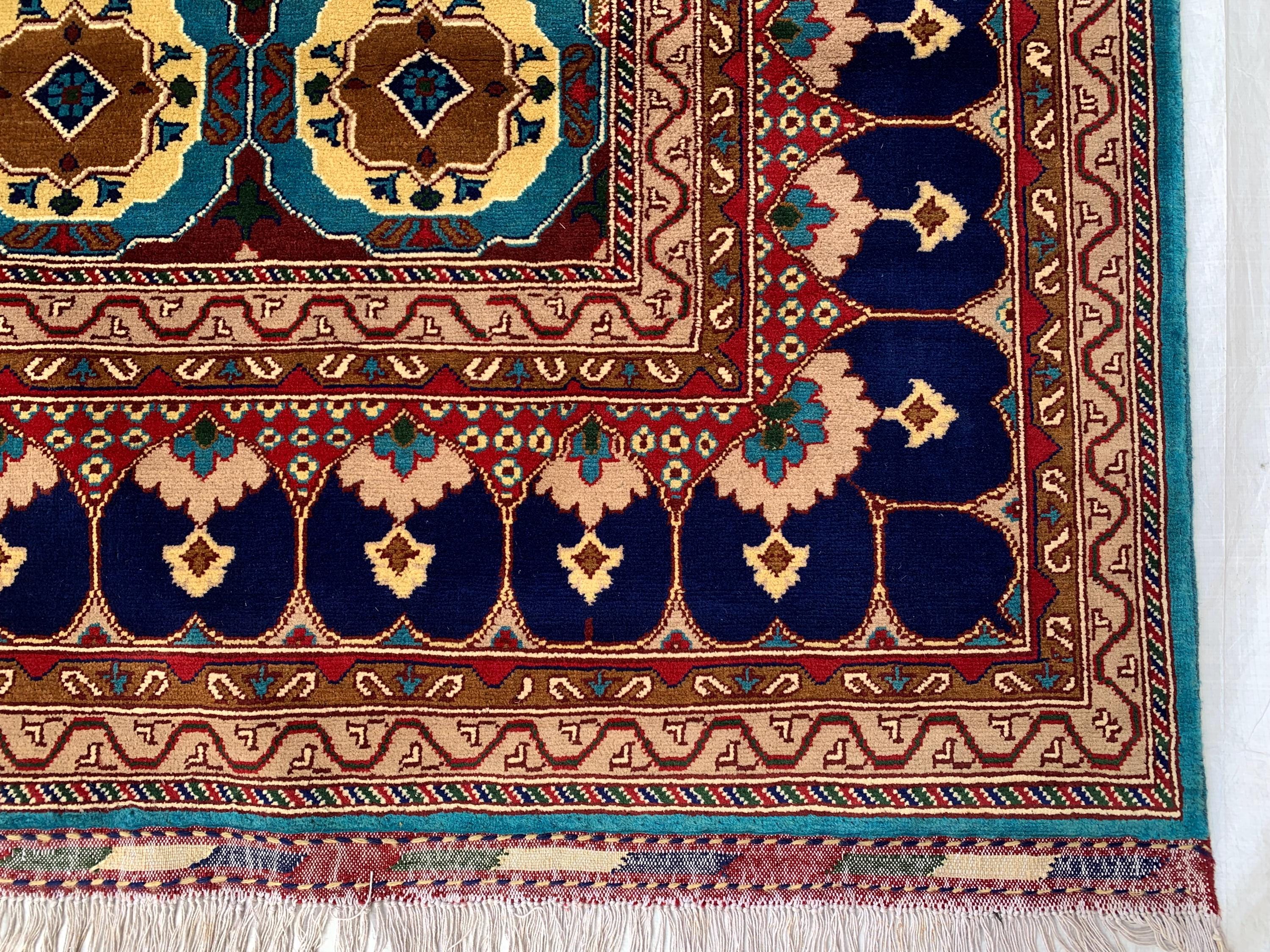 Vibrant Handmade Mamluk Rug – 9.10 x 13.5 ft | Large Wool Area Rug | Blue, Red, Ivory, Teal Oriental Carpet for Living Room or Dining Area