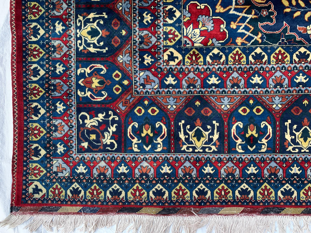 10x13 Handmade Parak Beljik Rug | Large Afghan Wool Area Rug | Traditional Oriental Carpet in Deep Red, Blue & Beige Tones 9.10 x 13.4 ft