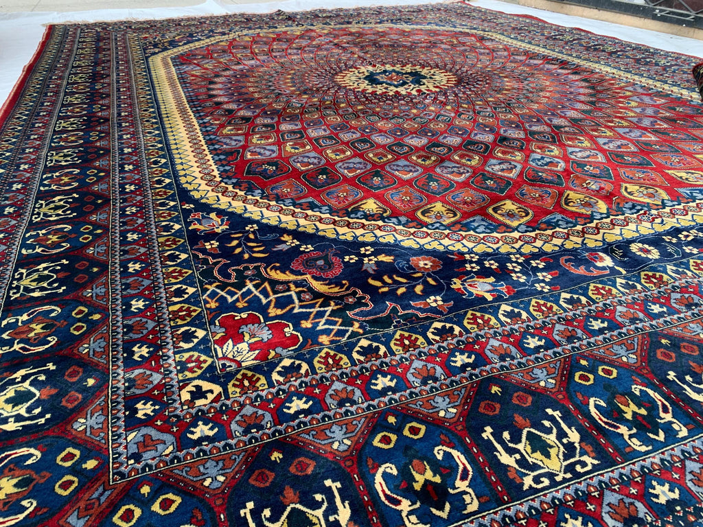 10x13 Handmade Parak Beljik Rug | Large Afghan Wool Area Rug | Traditional Oriental Carpet in Deep Red, Blue & Beige Tones 9.10 x 13.4 ft
