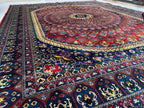 10x13 Handmade Parak Beljik Rug | Large Afghan Wool Area Rug | Traditional Oriental Carpet in Deep Red, Blue & Beige Tones 9.10 x 13.4 ft