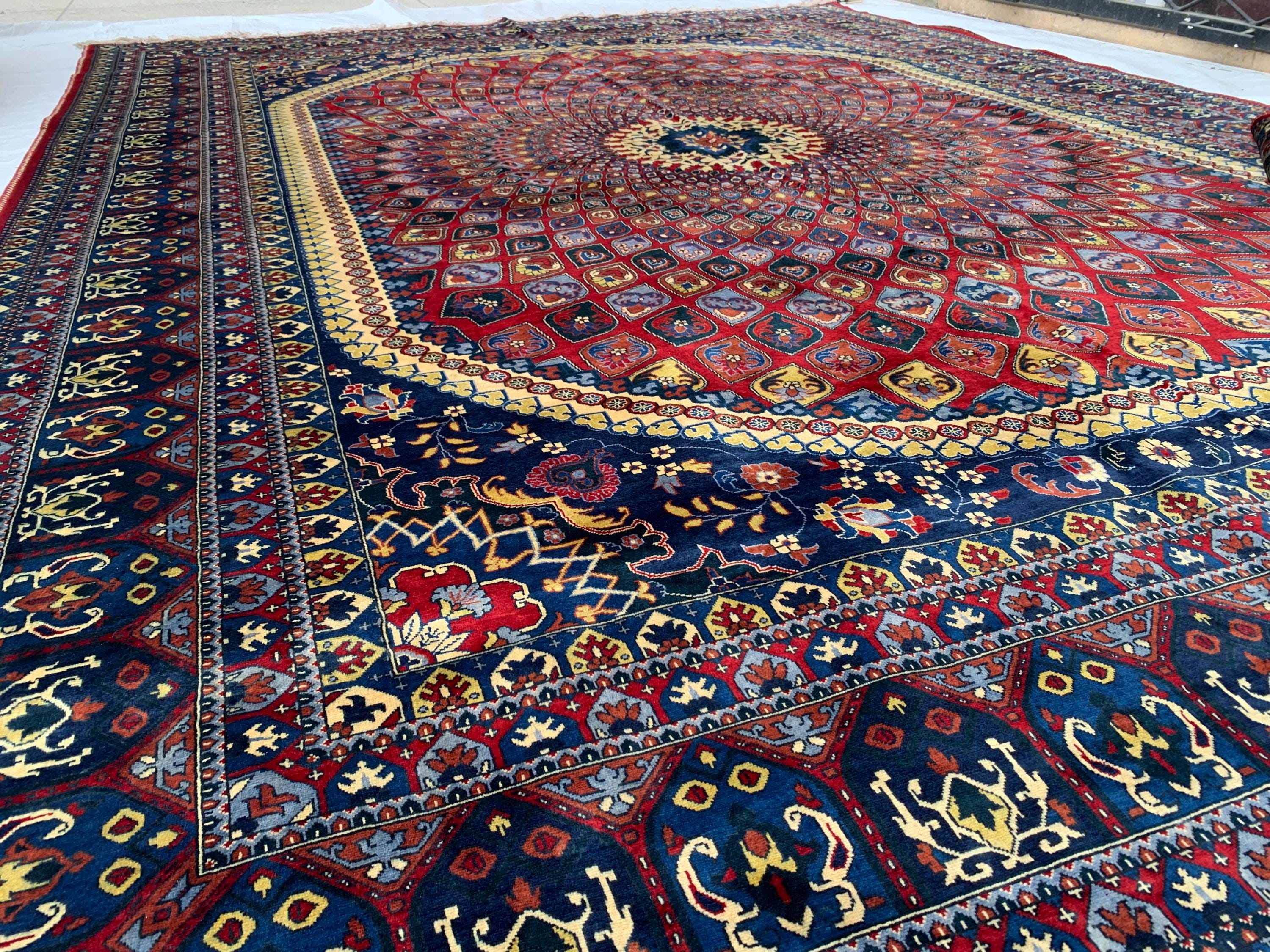 10x13 Handmade Parak Beljik Rug | Large Afghan Wool Area Rug | Traditional Oriental Carpet in Deep Red, Blue & Beige Tones 9.10 x 13.4 ft