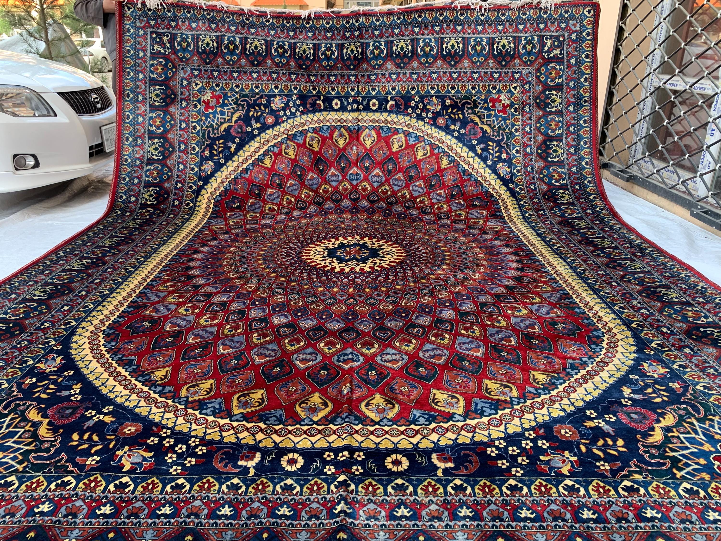 10x13 Handmade Parak Beljik Rug | Large Afghan Wool Area Rug | Traditional Oriental Carpet in Deep Red, Blue & Beige Tones 9.10 x 13.4 ft