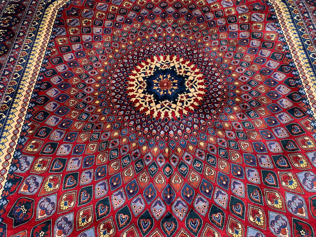 10x13 Handmade Parak Beljik Rug | Large Afghan Wool Area Rug | Traditional Oriental Carpet in Deep Red, Blue & Beige Tones 9.10 x 13.4 ft