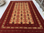 Premium Quality Handmade Beljik Rug 9.5x13.2 Large Afghan Wool Carpet | Red, Ivory & Black Traditional |Living Room, Dining Area Decor