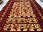 Premium Quality Handmade Beljik Rug 9.5x13.2 Large Afghan Wool Carpet | Red, Ivory & Black Traditional |Living Room, Dining Area Decor