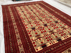 Premium Quality Handmade Beljik Rug 9.5x13.2 Large Afghan Wool Carpet | Red, Ivory & Black Traditional |Living Room, Dining Area Decor