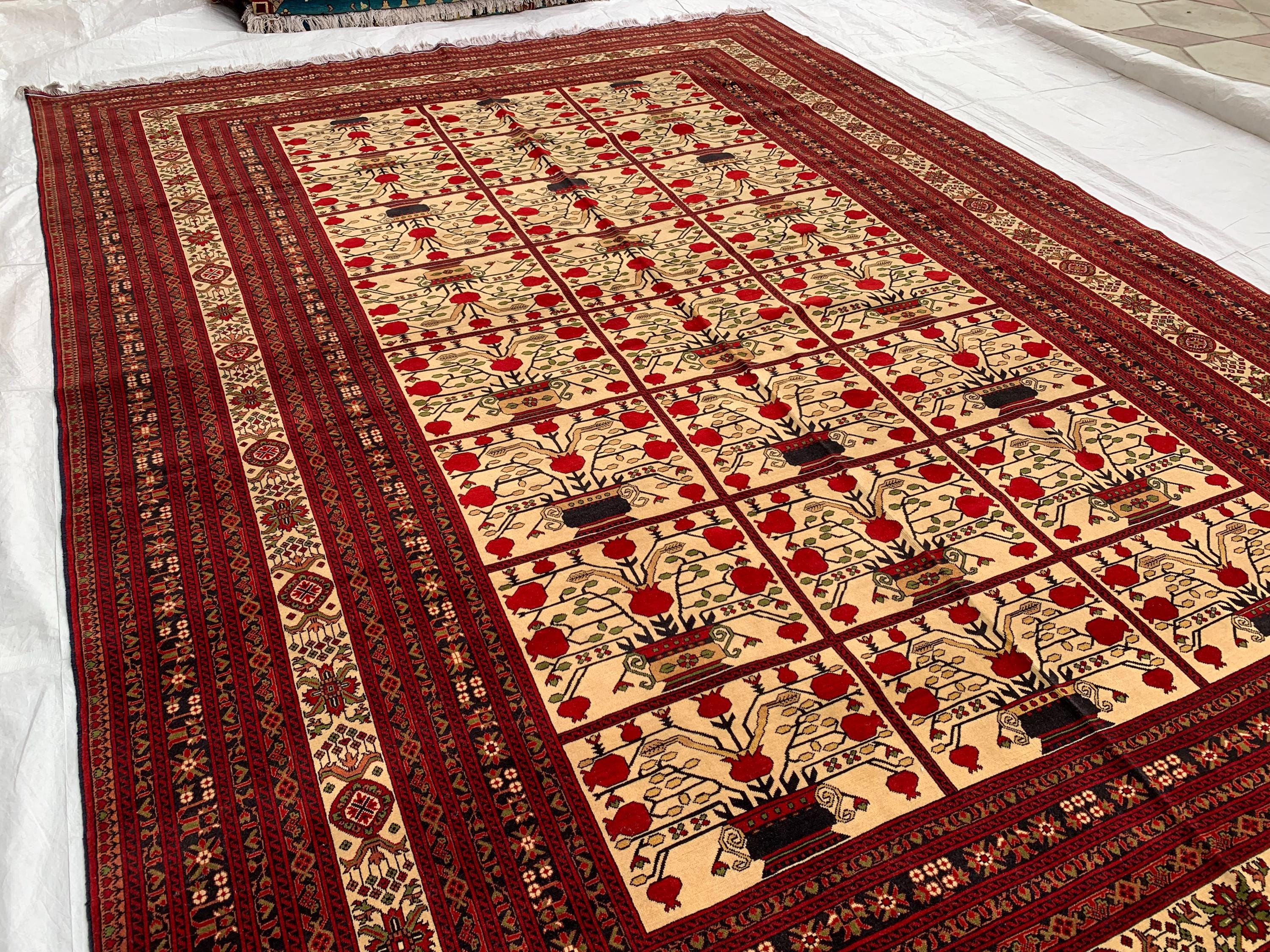 Premium Quality Handmade Beljik Rug 9.5x13.2 Large Afghan Wool Carpet | Red, Ivory & Black Traditional |Living Room, Dining Area Decor