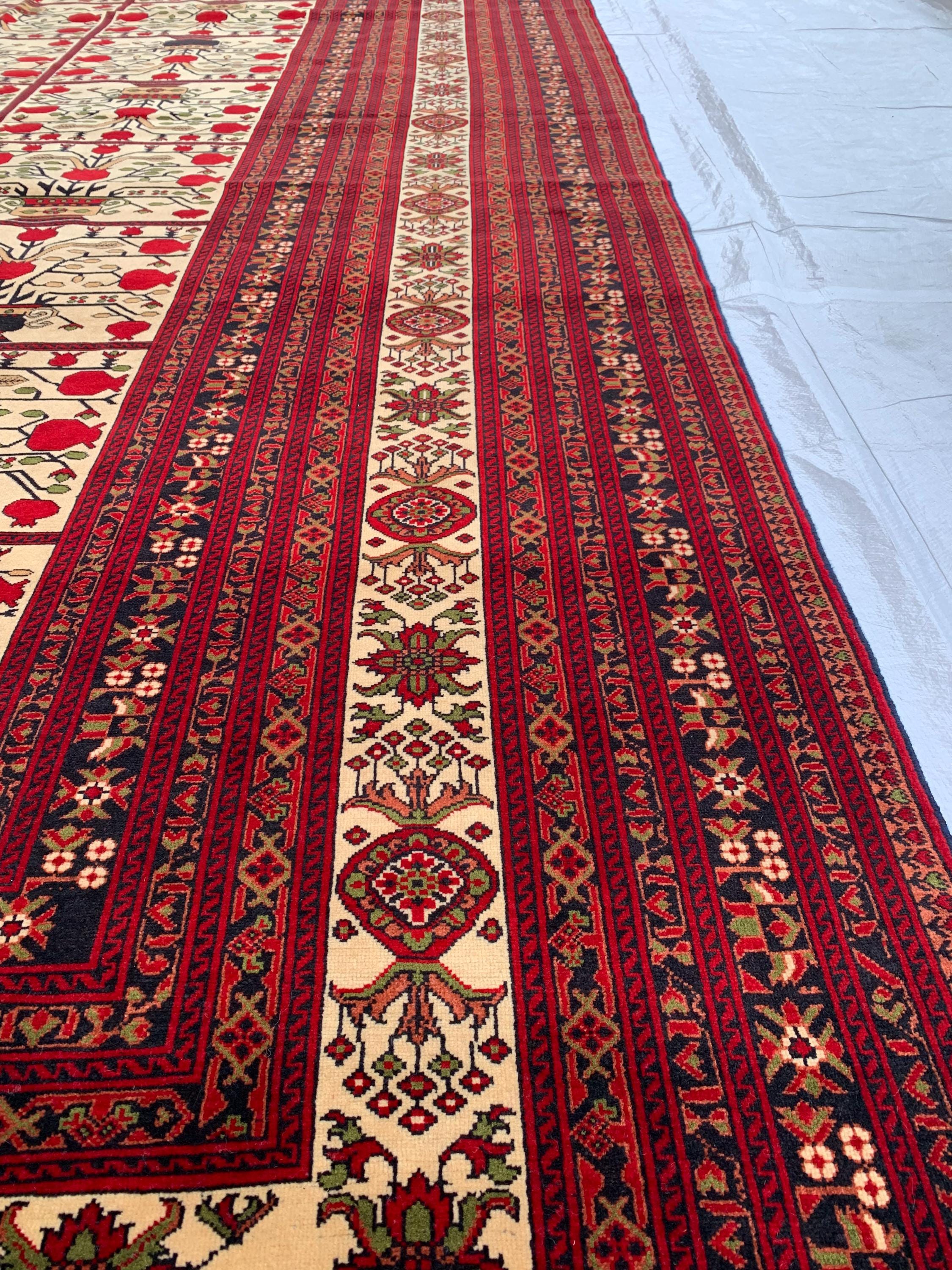 Premium Quality Handmade Beljik Rug 9.5x13.2 Large Afghan Wool Carpet | Red, Ivory & Black Traditional |Living Room, Dining Area Decor